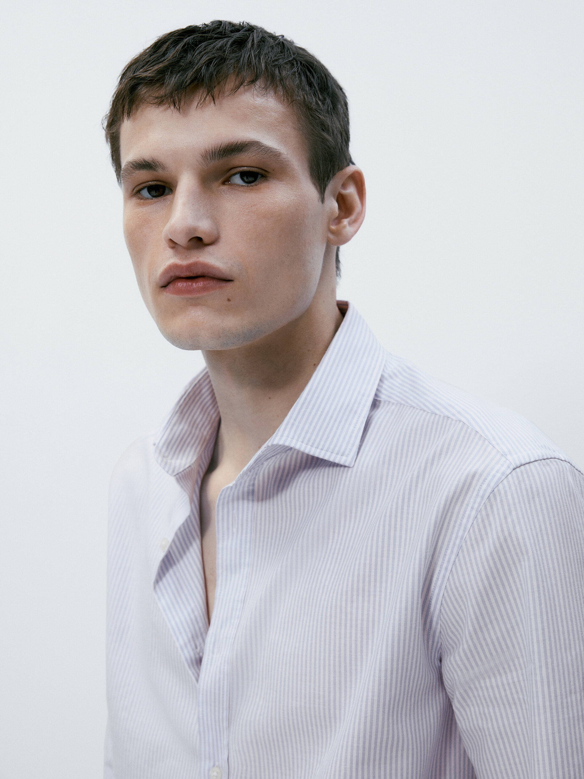 Camisa oxford rayas algodón slim fit - CELESTE