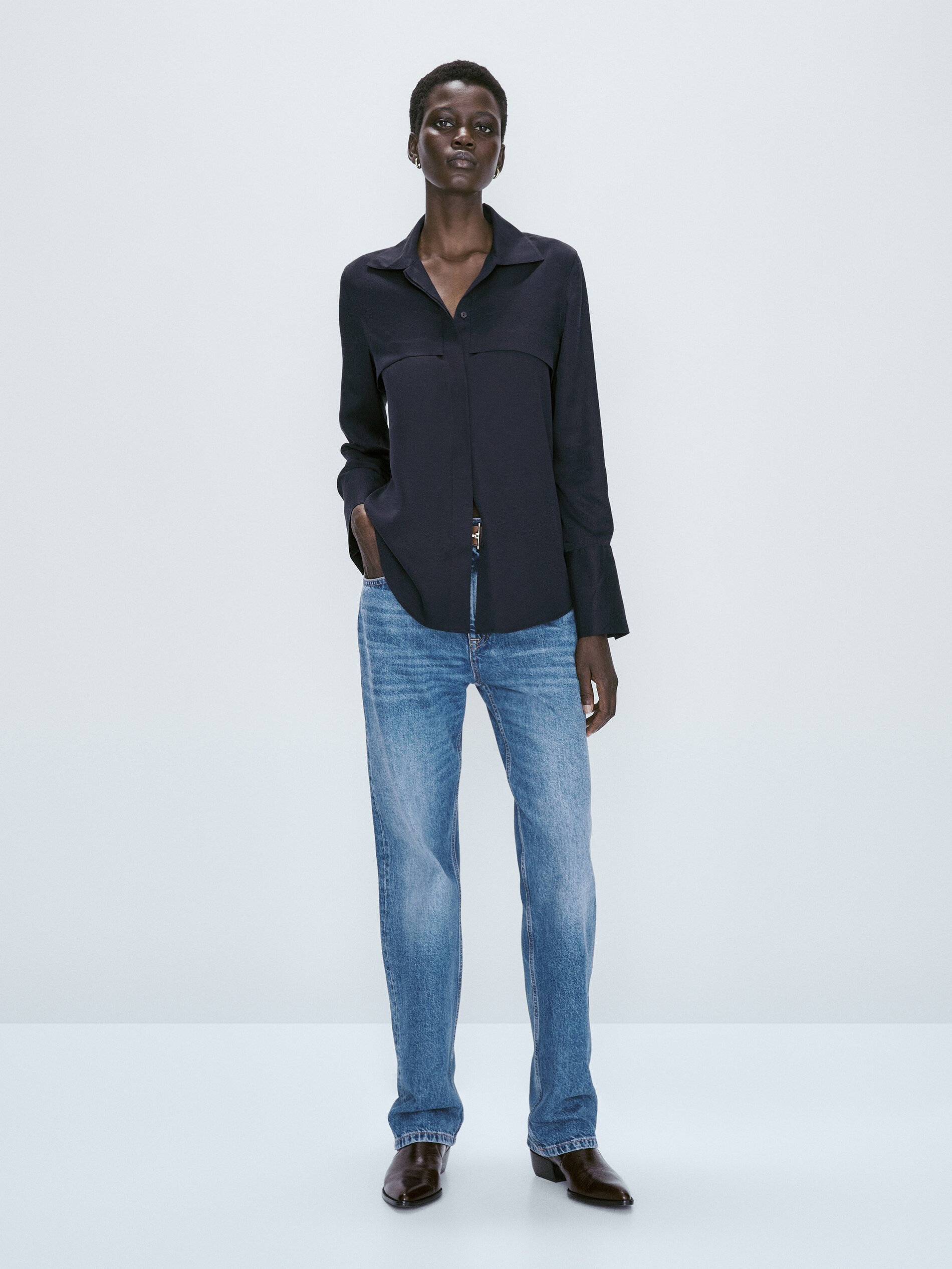 Camisa fluida bolsillos - AZUL PROFUNDO