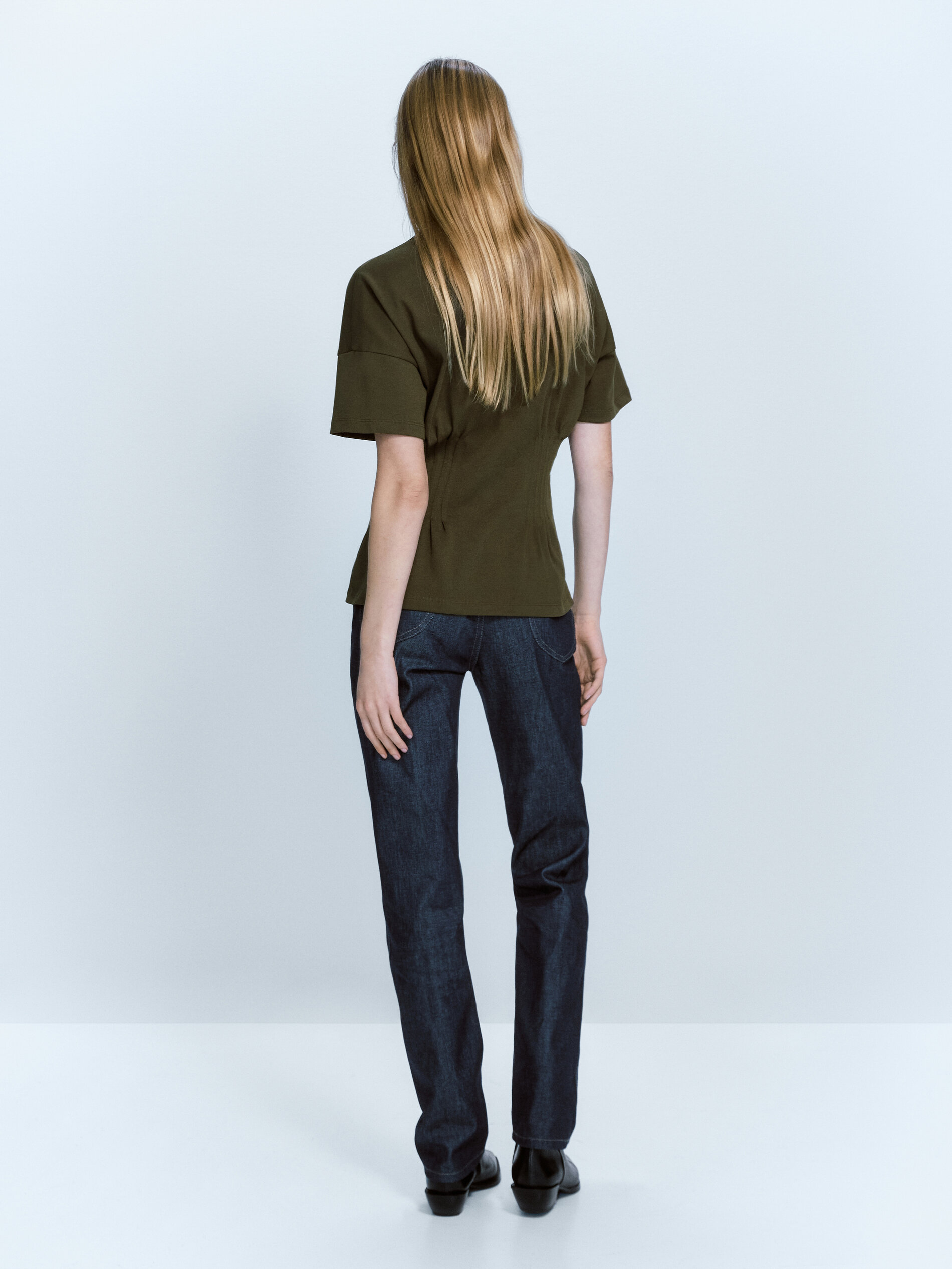 Camiseta algodón frunce cintura - KAKI MEDIO