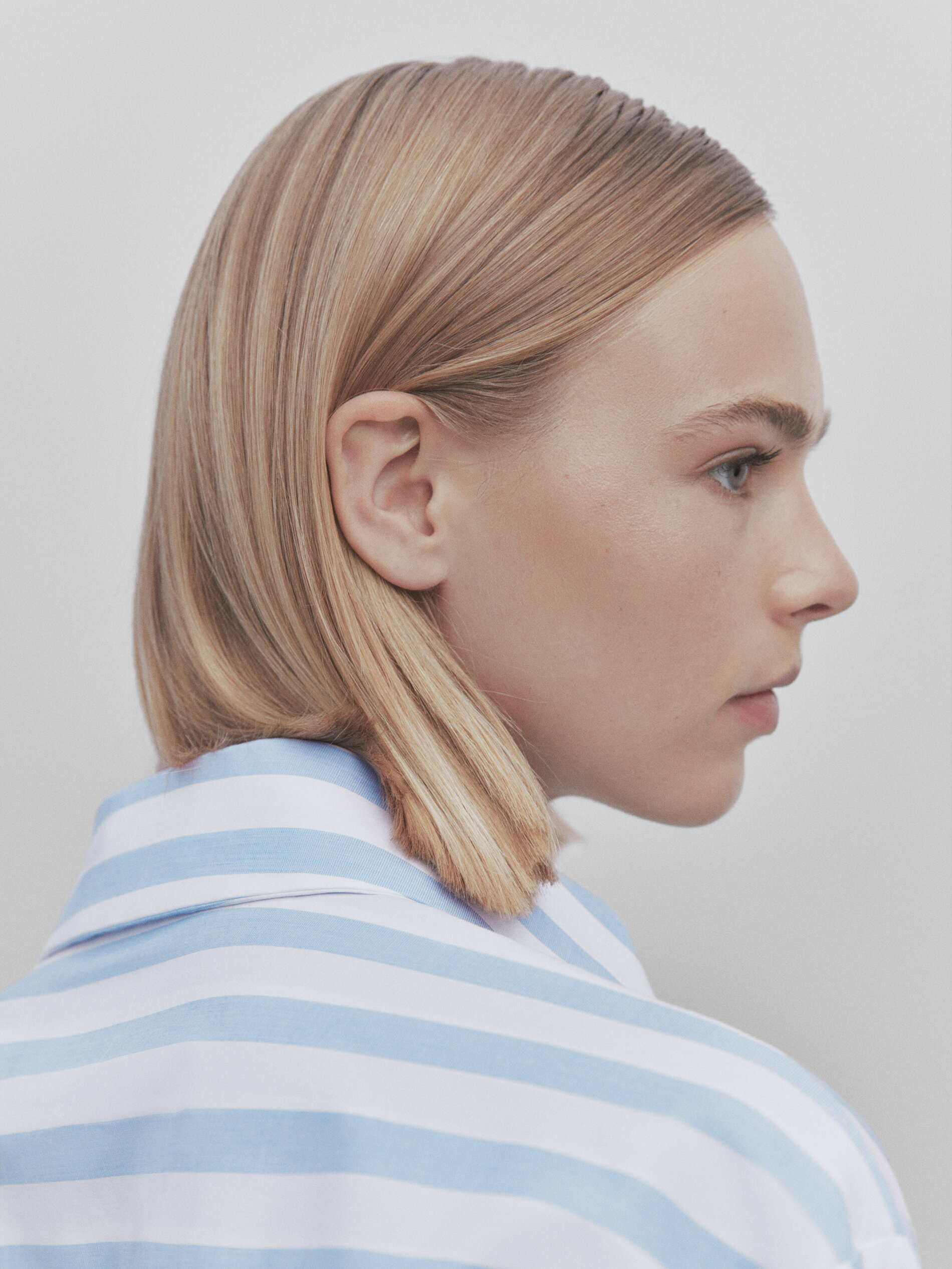 Camisa rayas popelín bolsillo -Studio - CELESTE