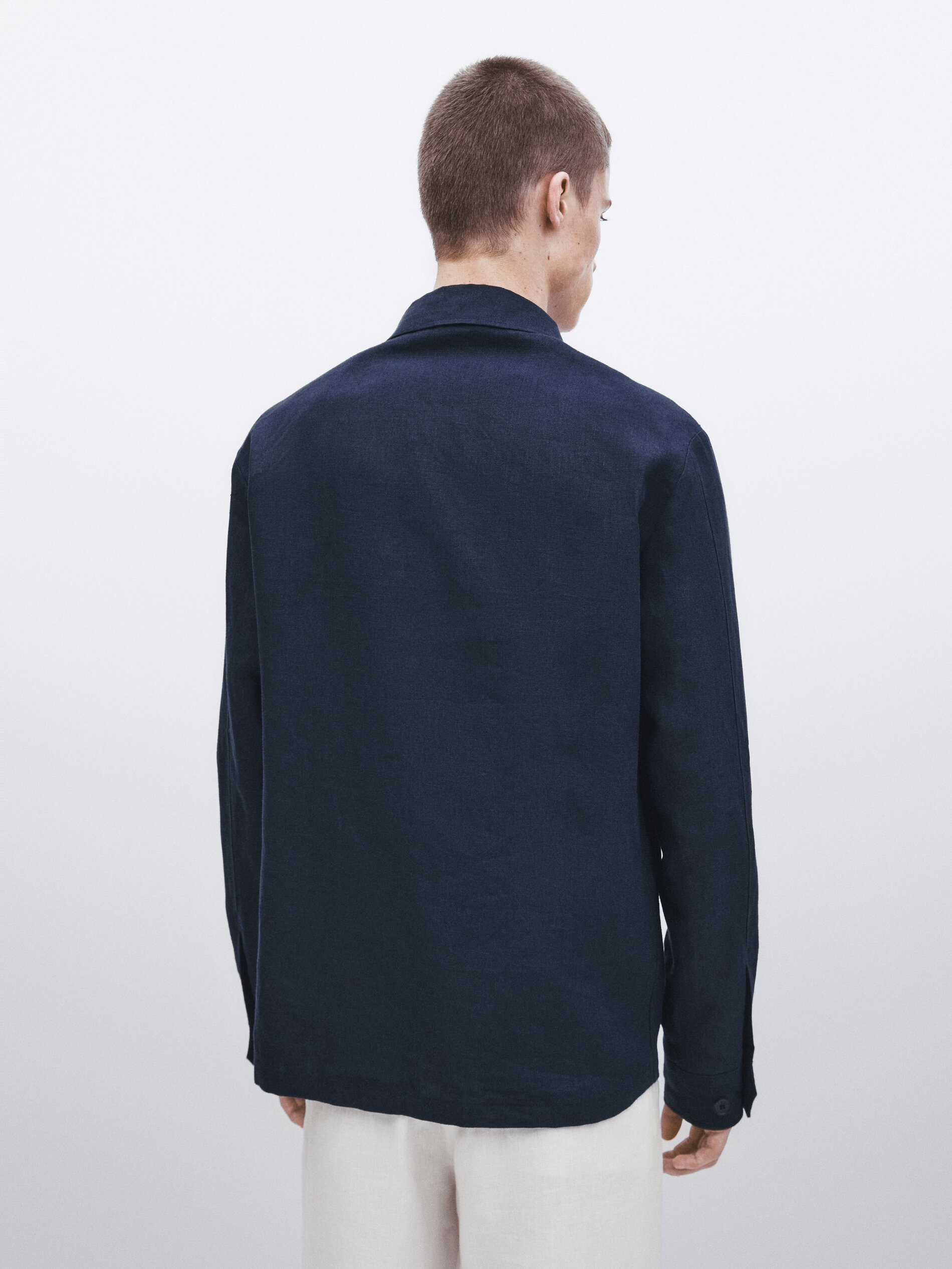 Sobrecamisa 100% lino cremallera -Studio - AZUL MARINO