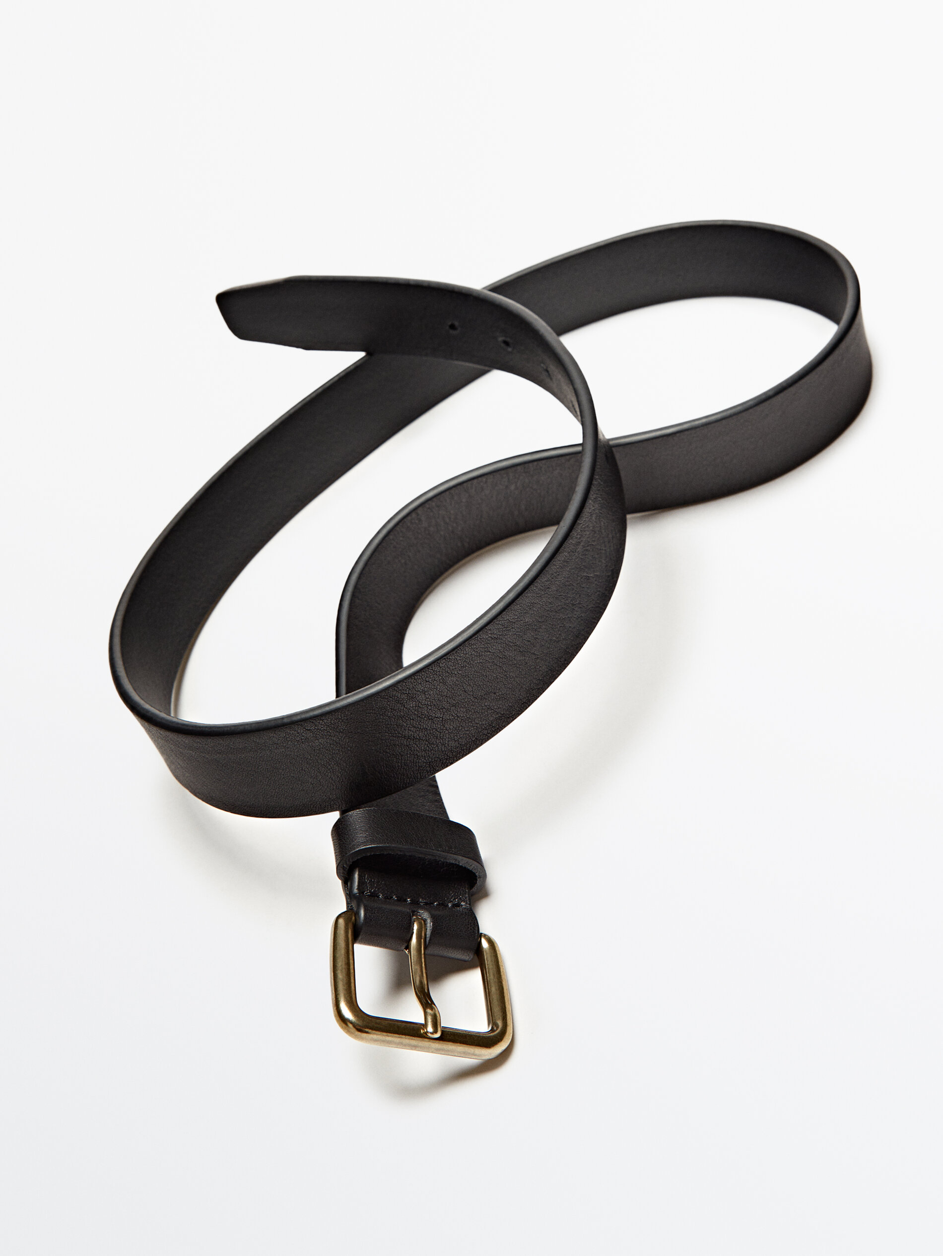 Cinturón piel hebilla dorada - NEGRO