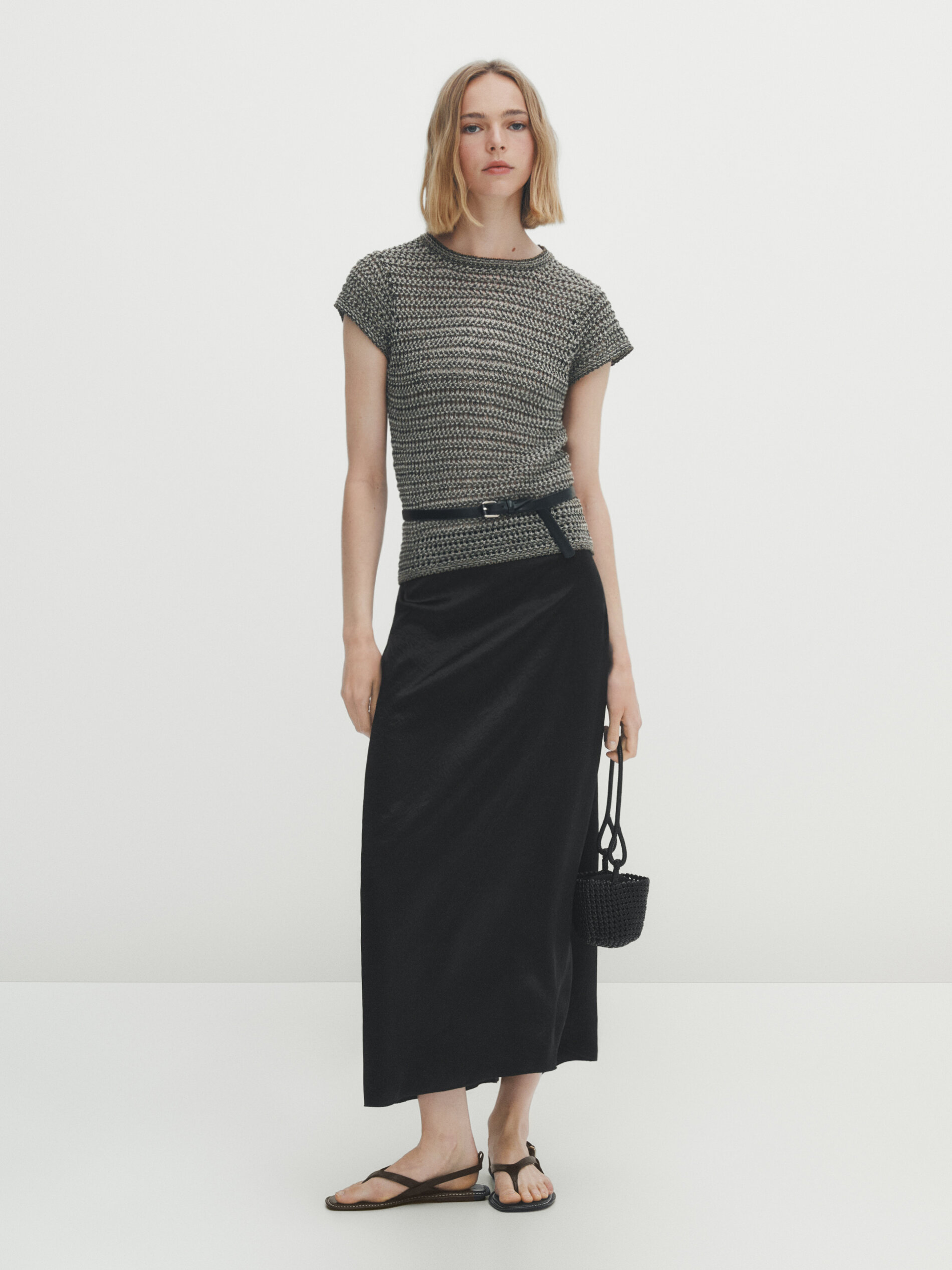 Cinturón fino piel hebilla forrada - MARRÓN