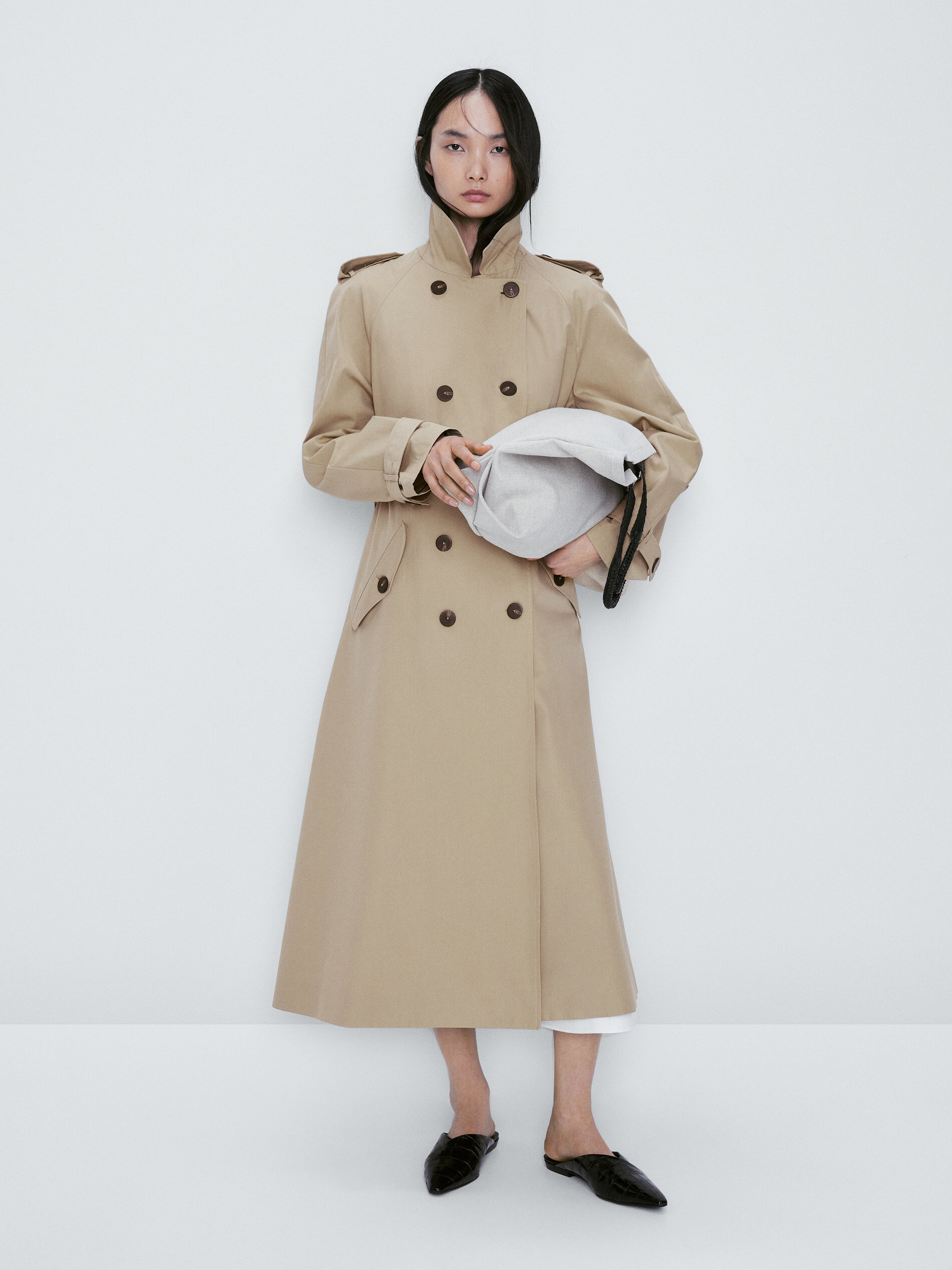 Chaqueta trench algodón detalle hebillas - BEIGE