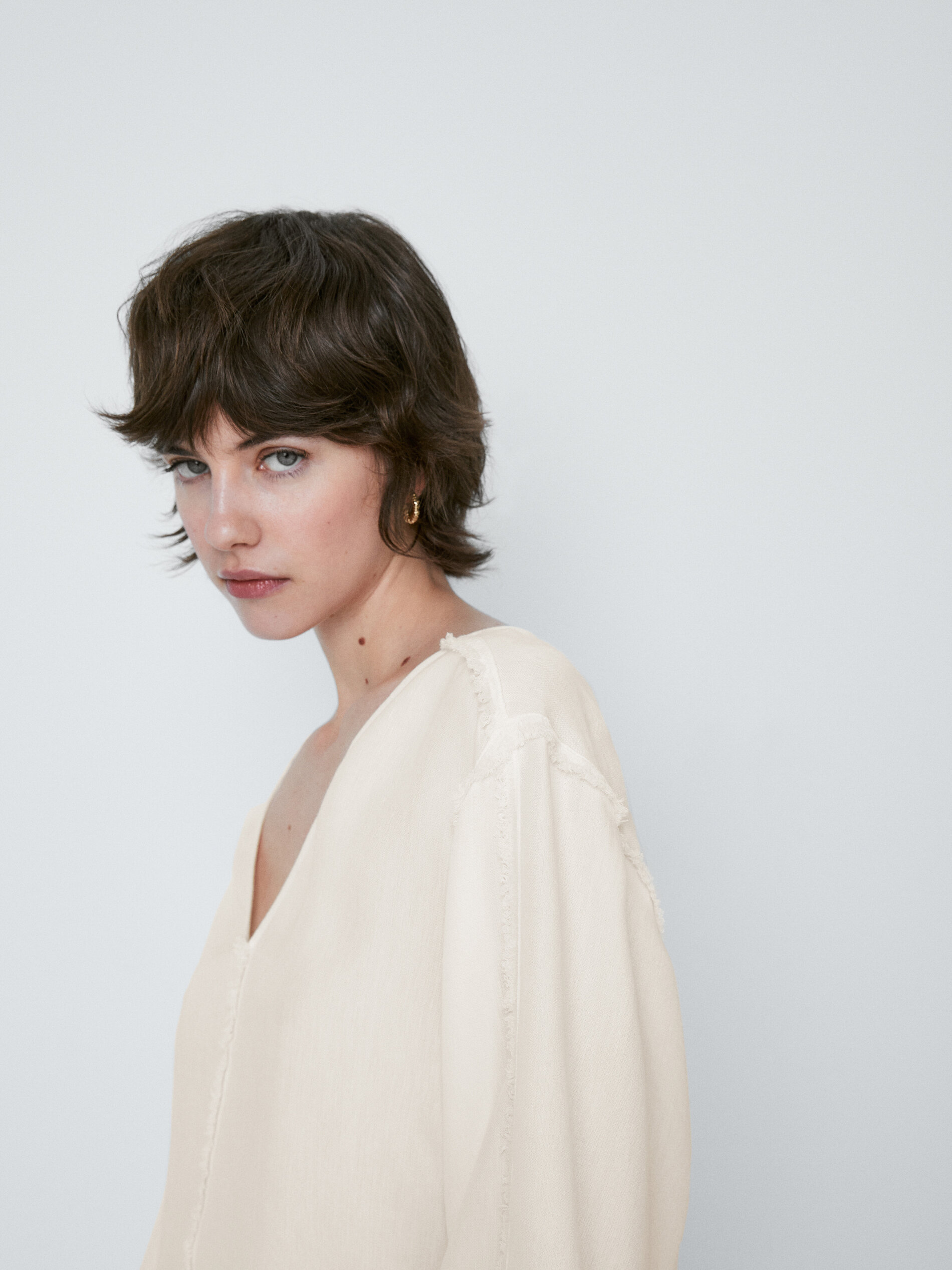 Blusa kimono detalle desflecado - CRUDO