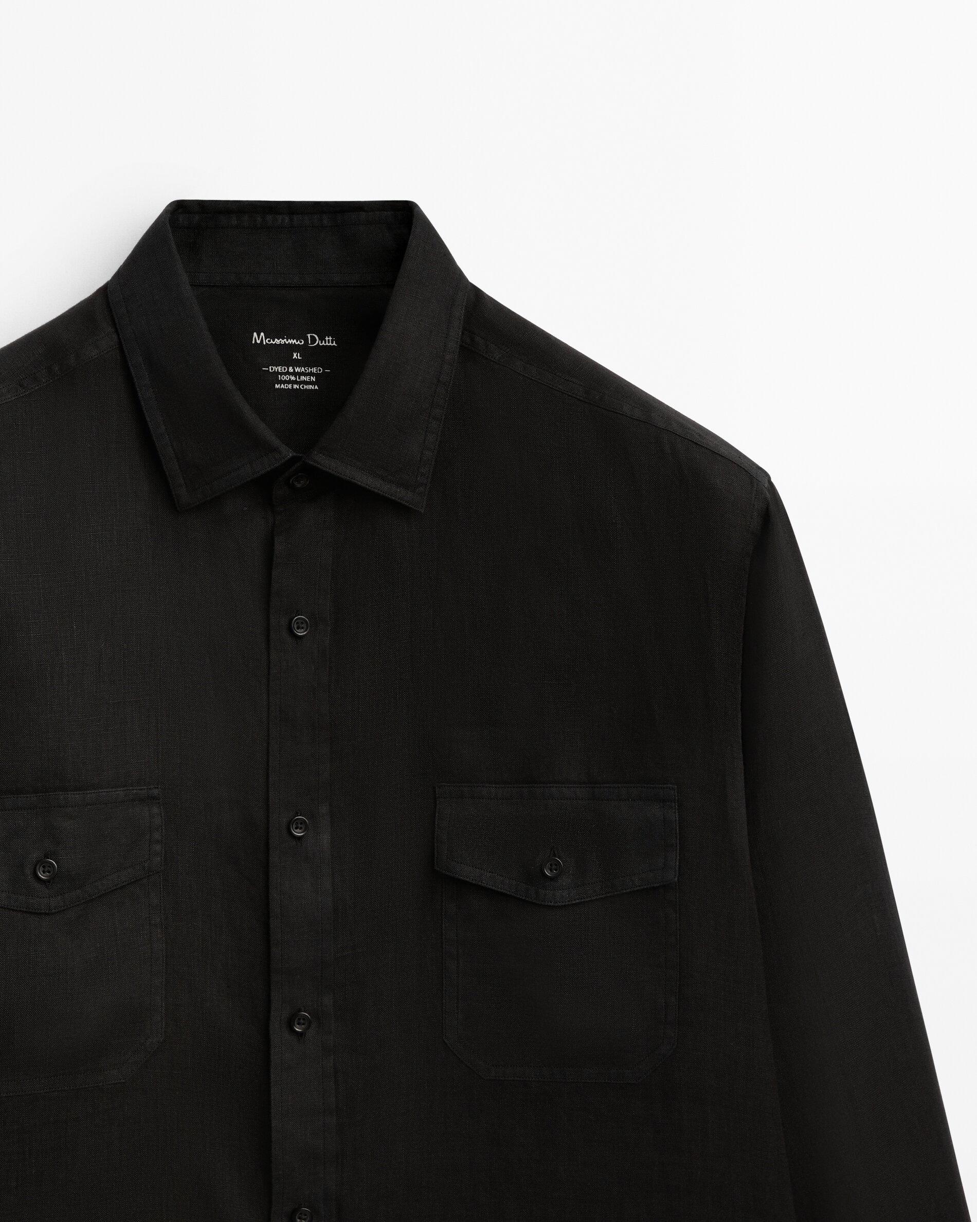 Camisa 100% lino bolsillos - NEGRO