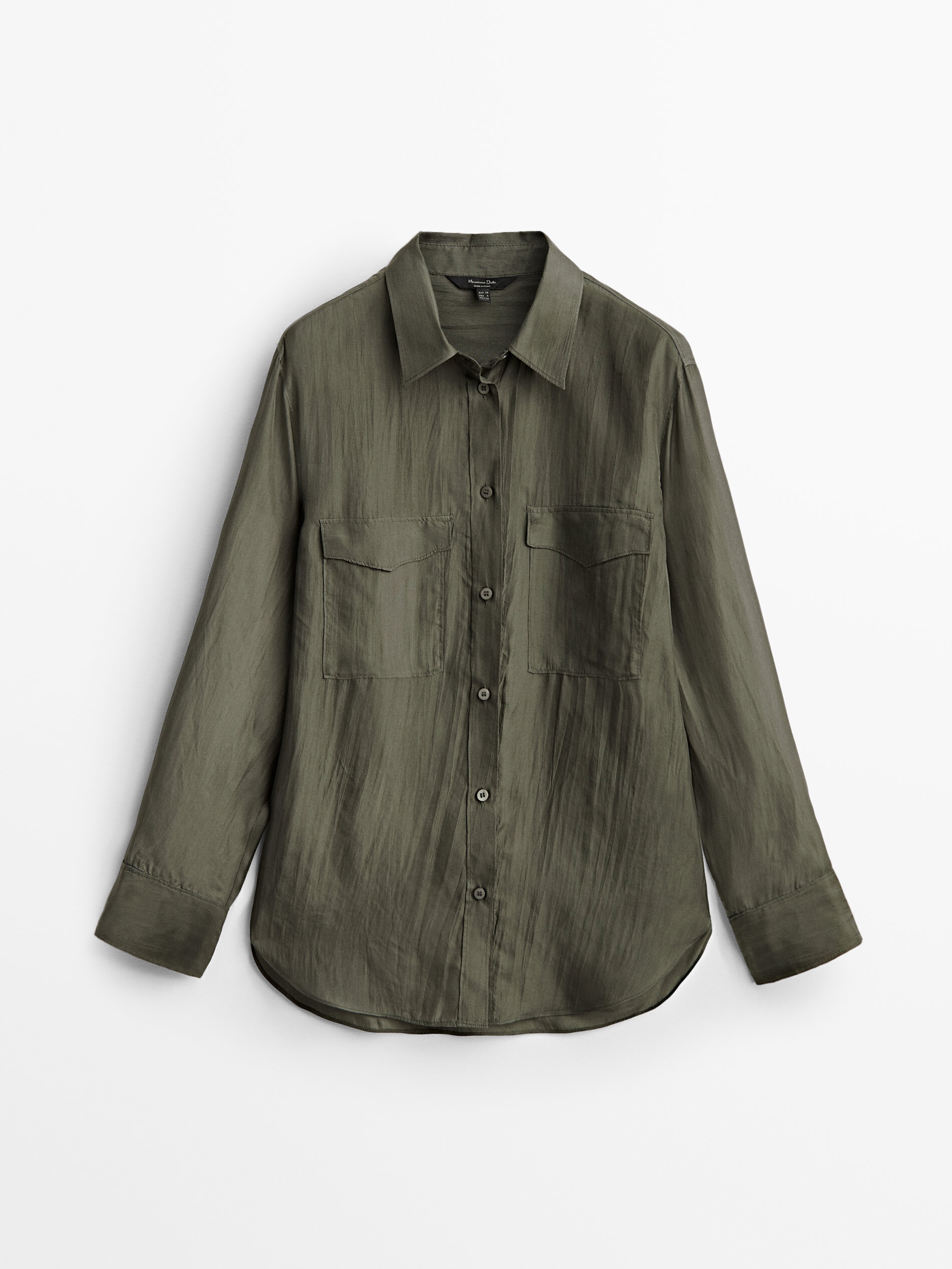 Camisa seda bolsillos - KAKI OSCURO