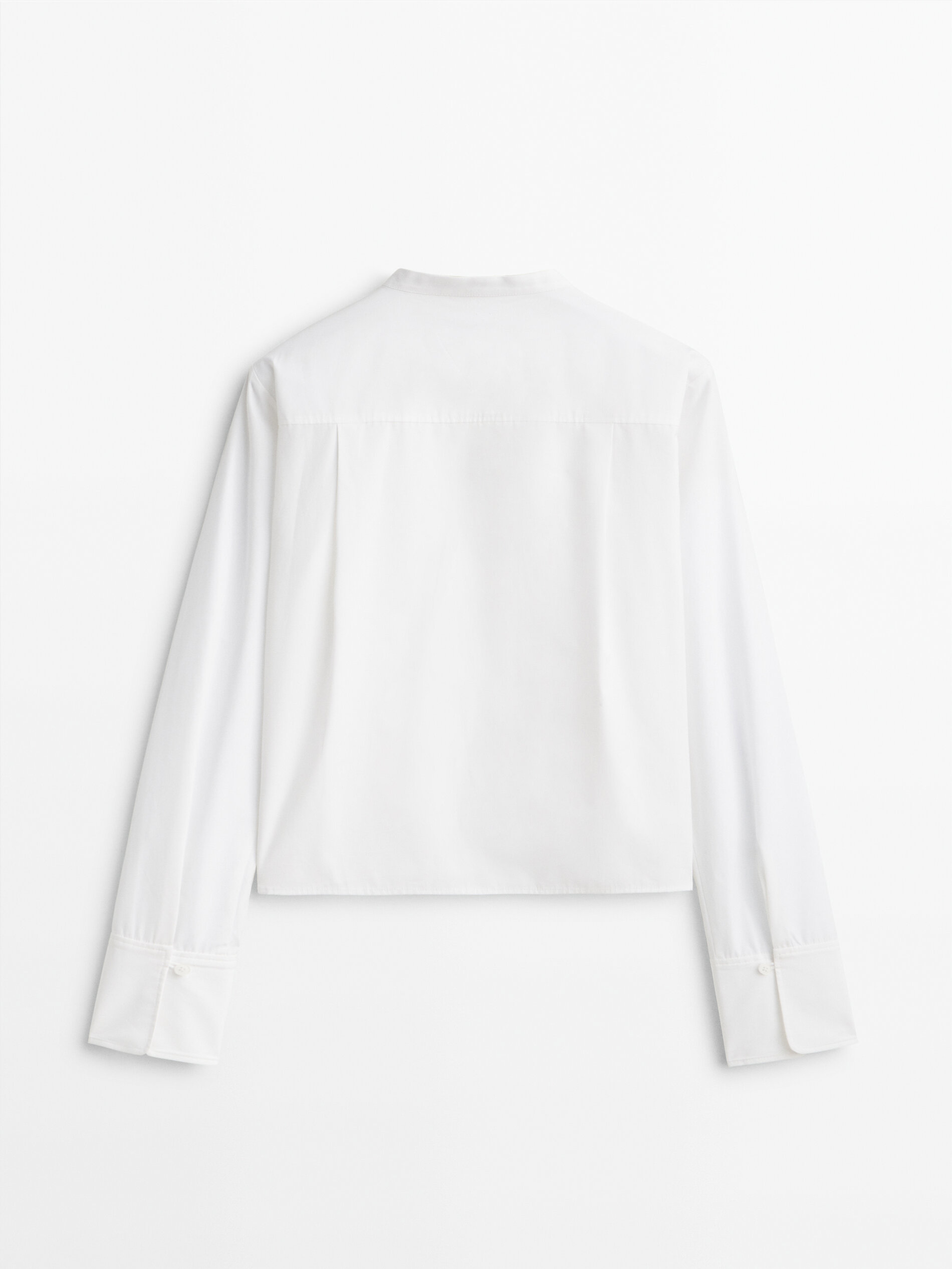 Camisa popelín cuello mao pechera - BLANCO