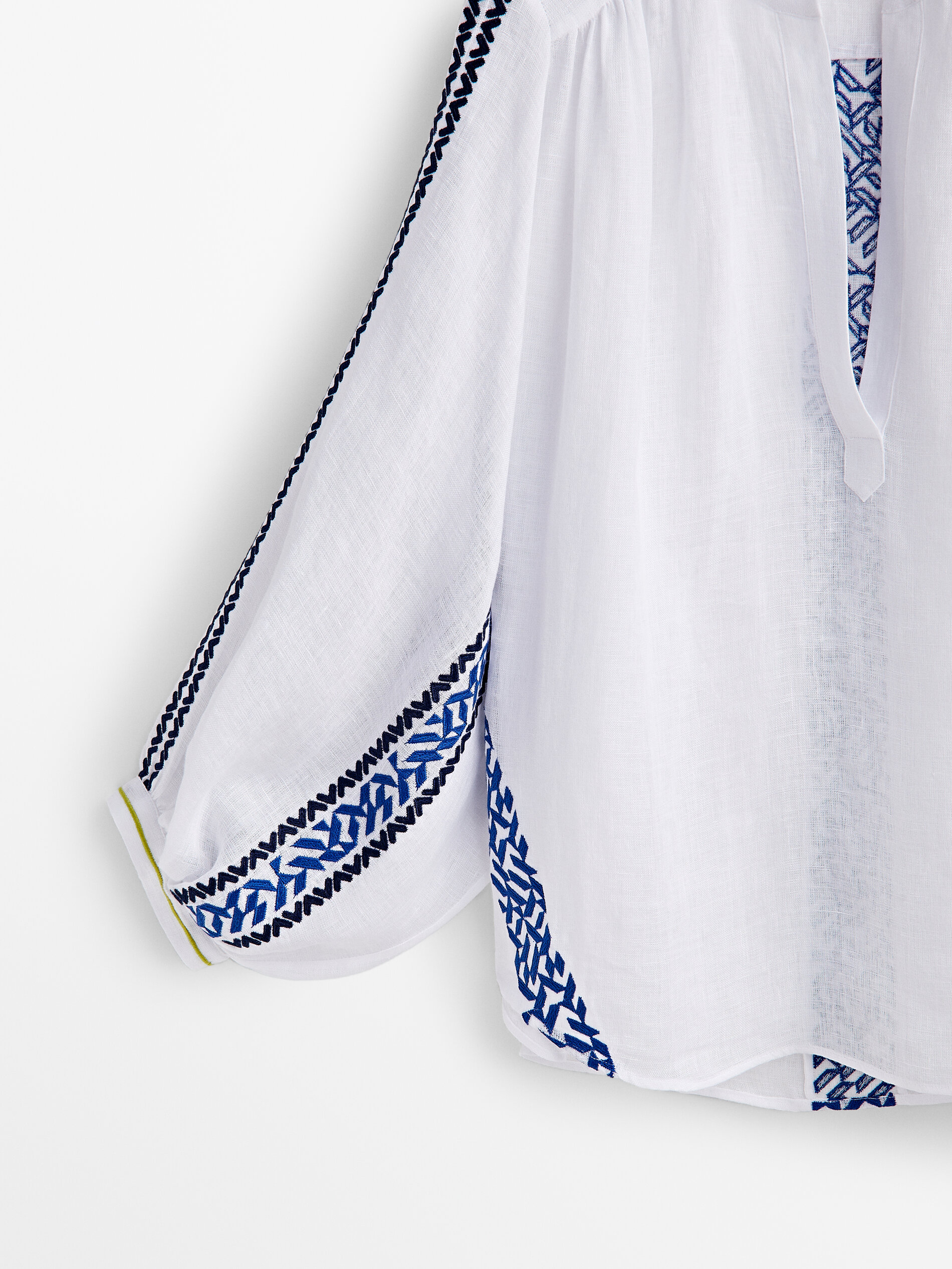 Camisa lino bordados - BLANCO