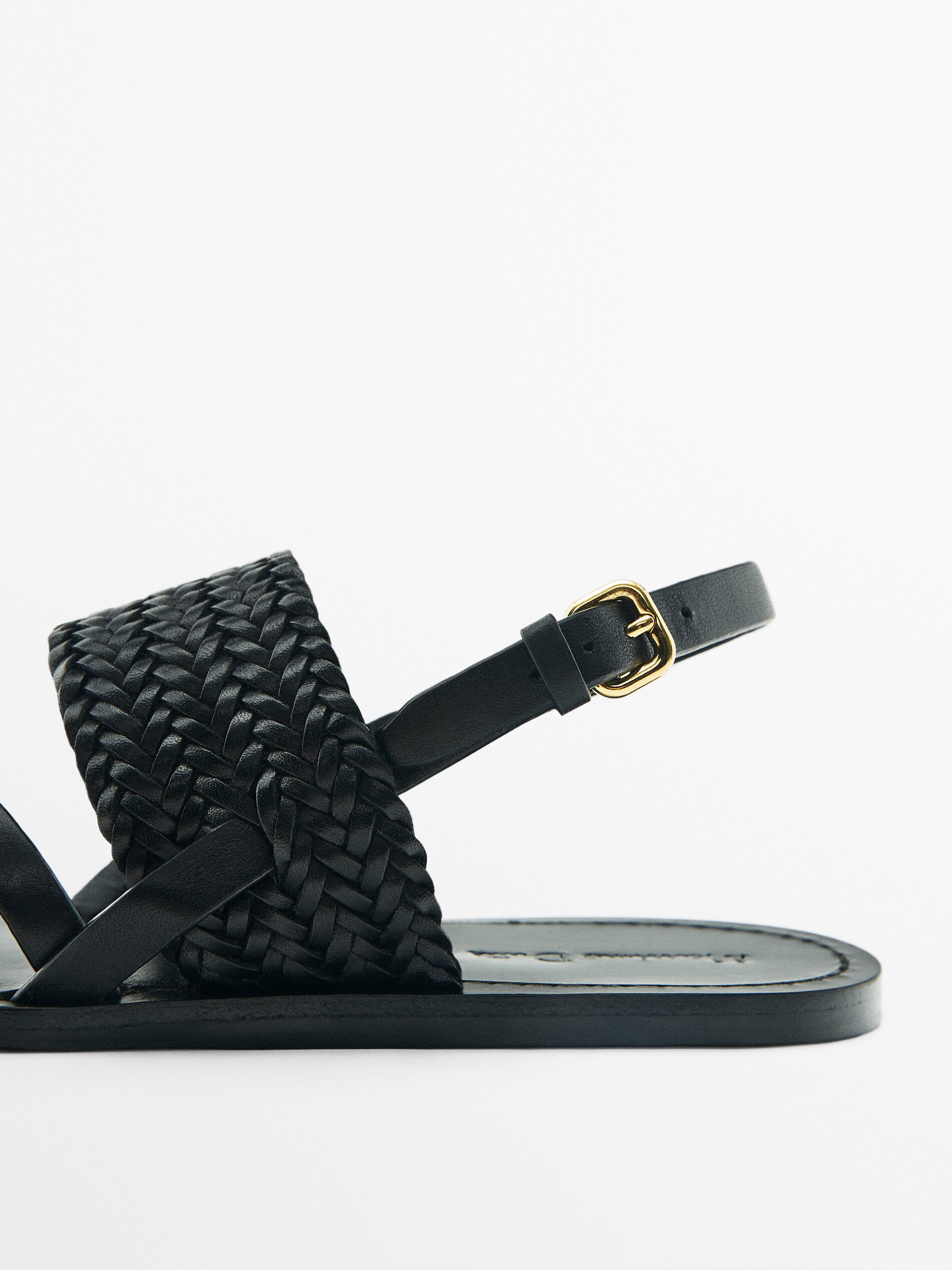 Sandalia plana trenzada hebilla - NEGRO