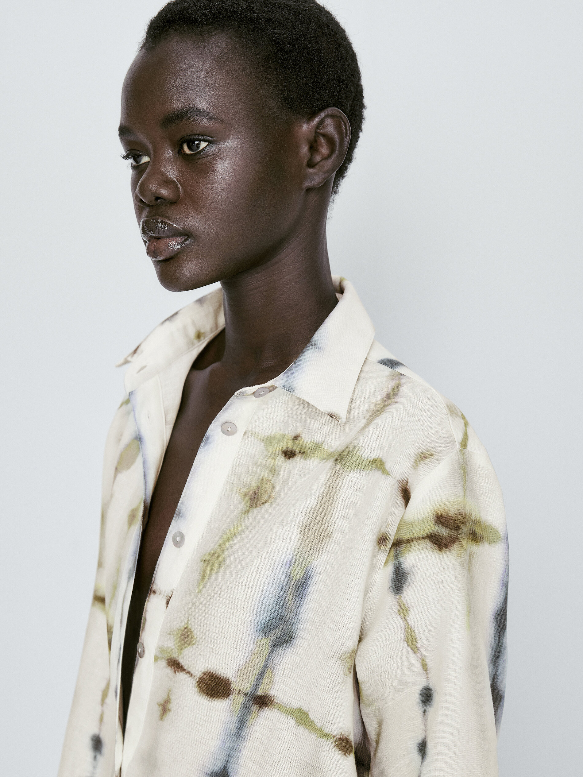 Vestido tie dye con lino y algodón - AZUL