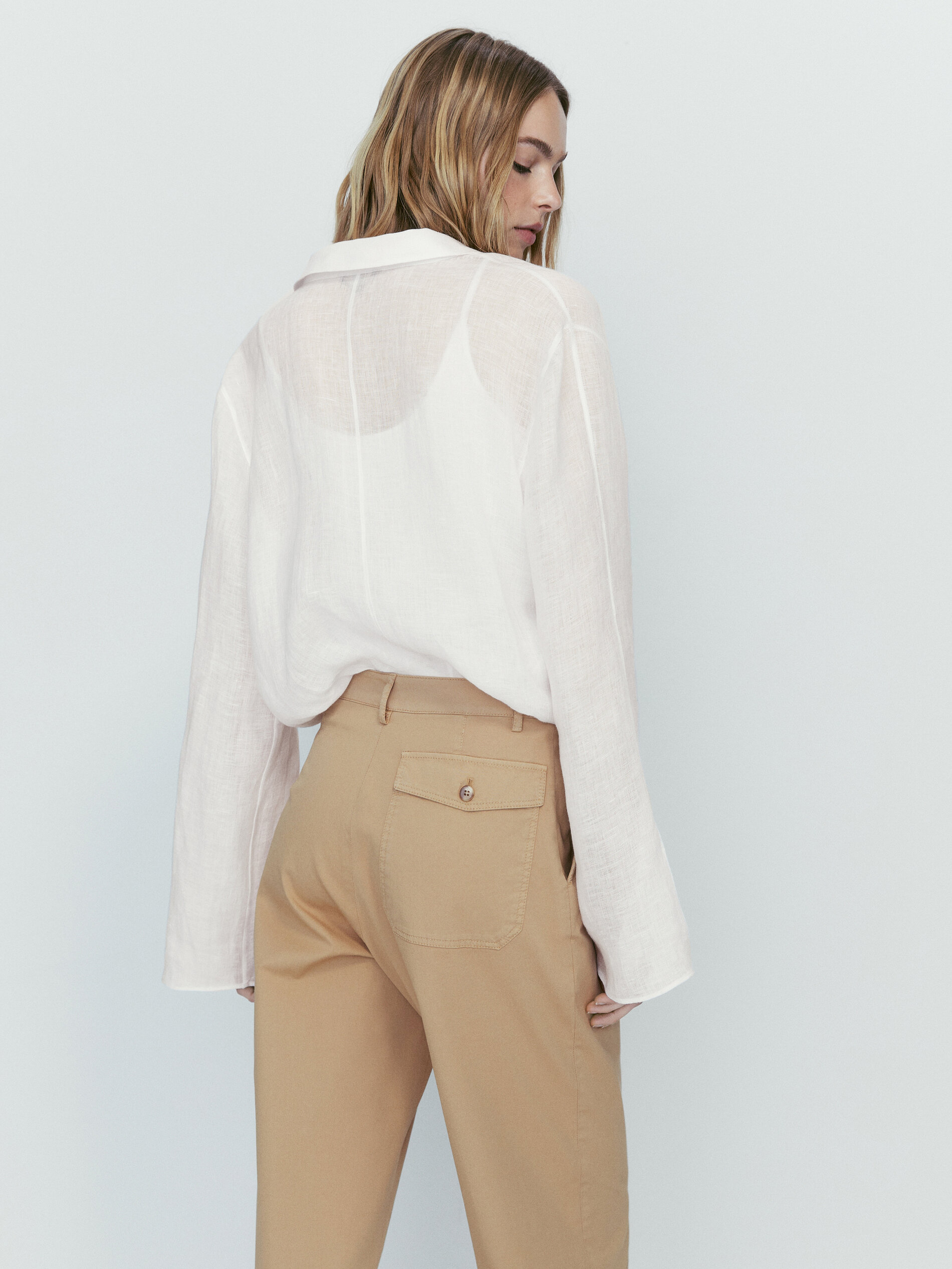 Pantalón sarga pinzas tapered fit - CAMEL MEDIO