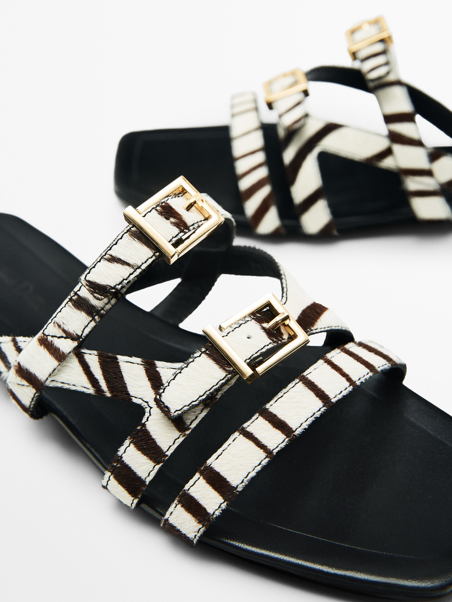 Sandalia plana piel multi tiras - Combinado