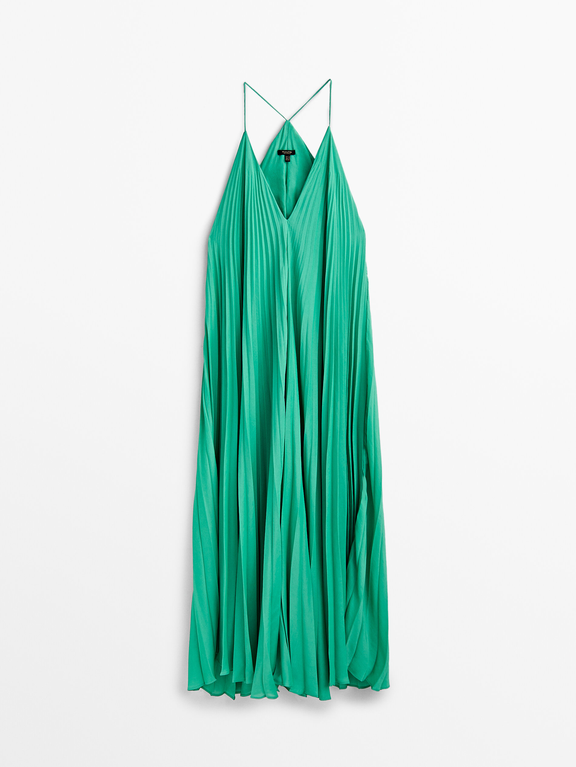 Vestido plisado escote pico - TURQ.OSCU