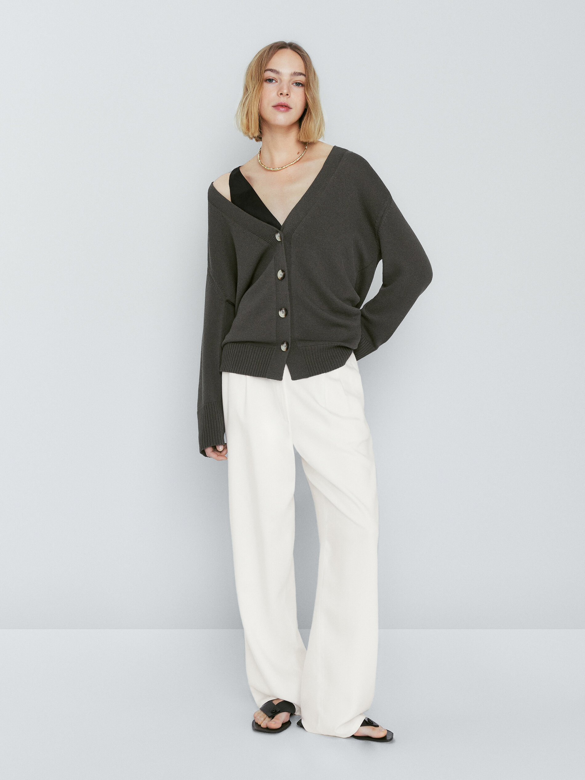 Cárdigan de punto botones - KAKI