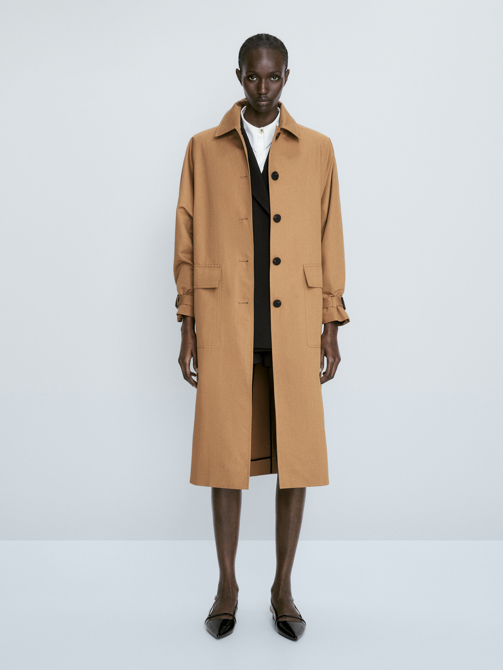 Chaqueta trench mezcla algodón lino - Tabaco