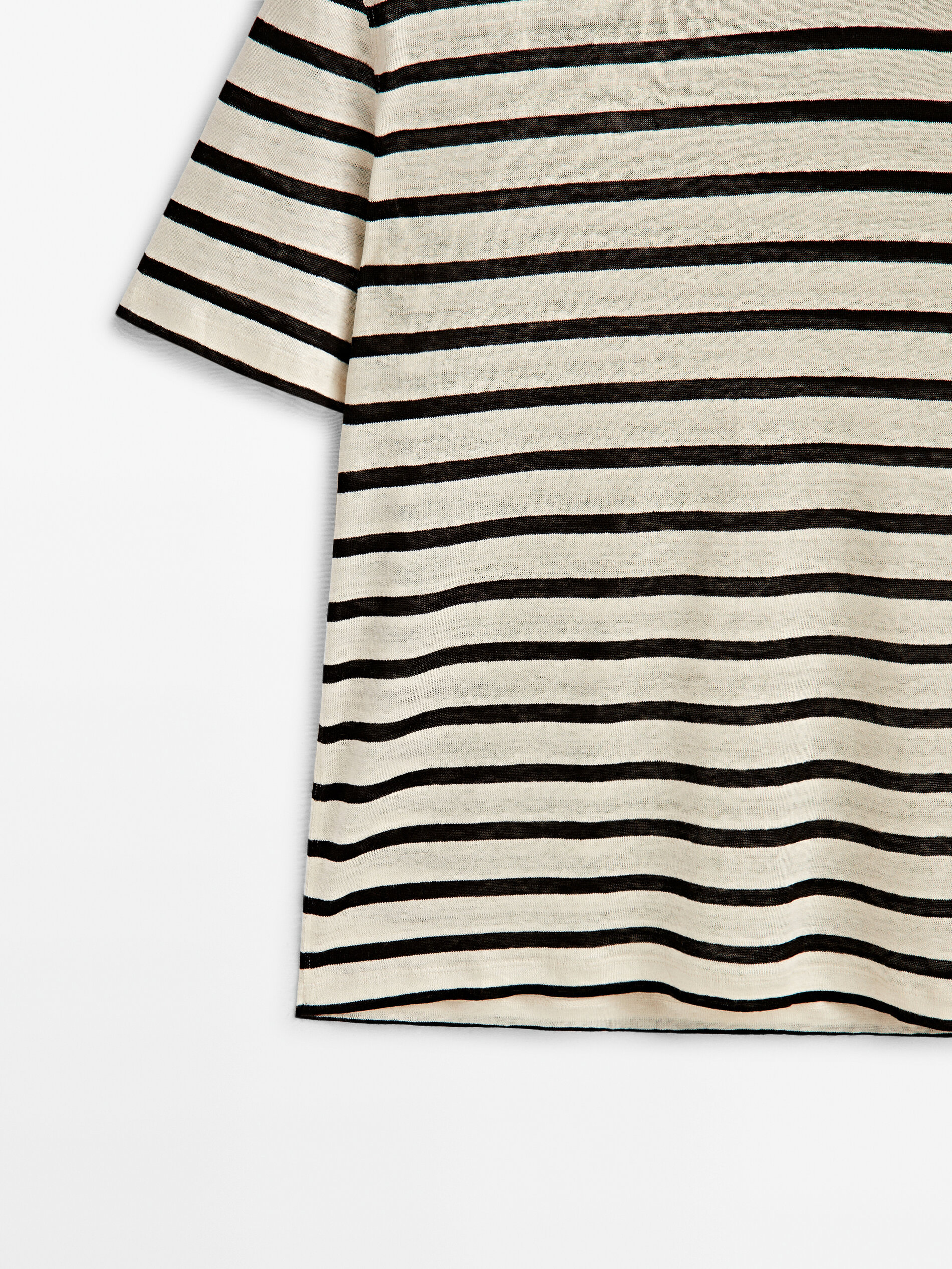 Camiseta rayas lino manga corta - CRUDO