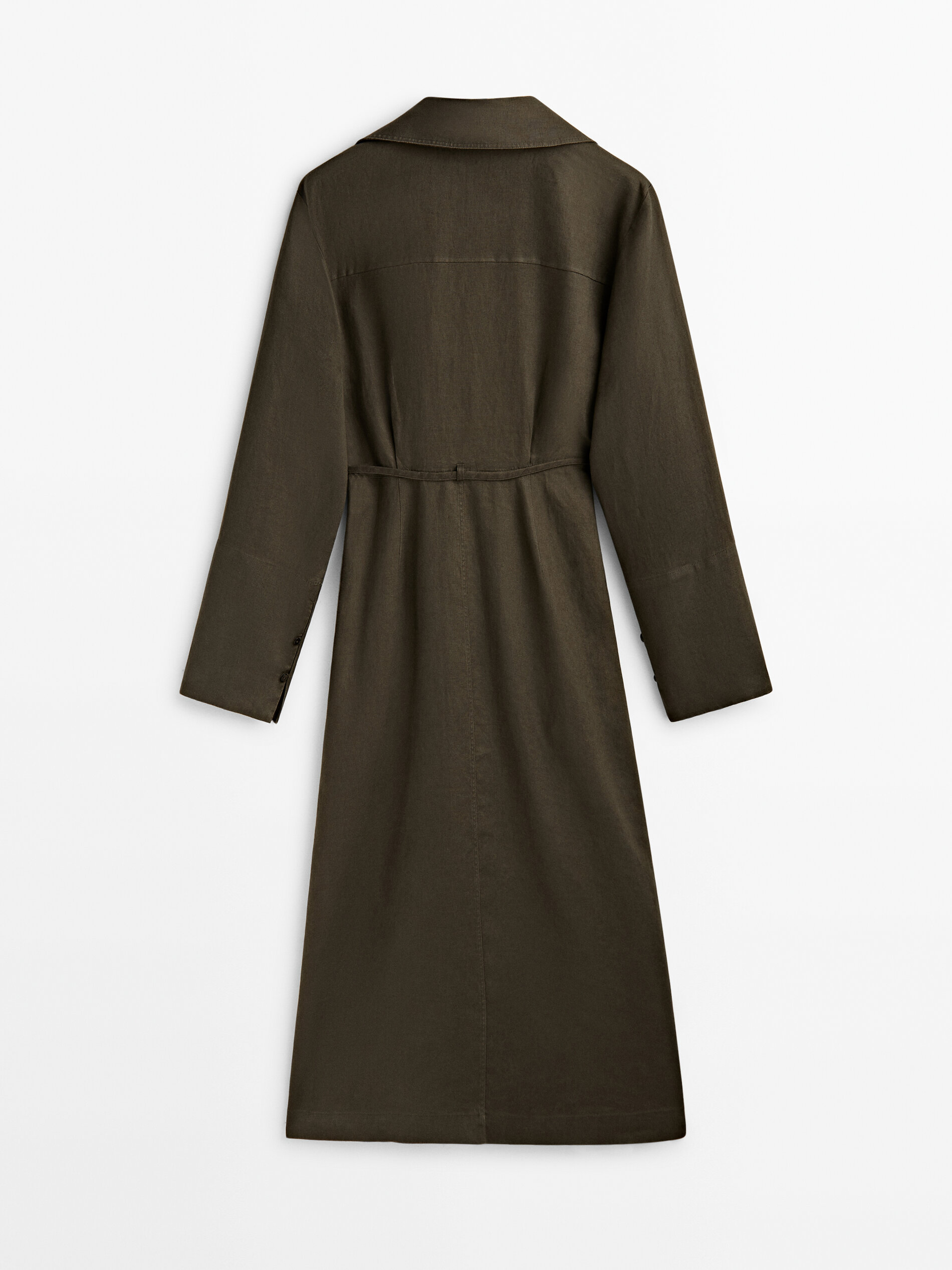 Vestido largo camisero lino - VERDE OSCURO