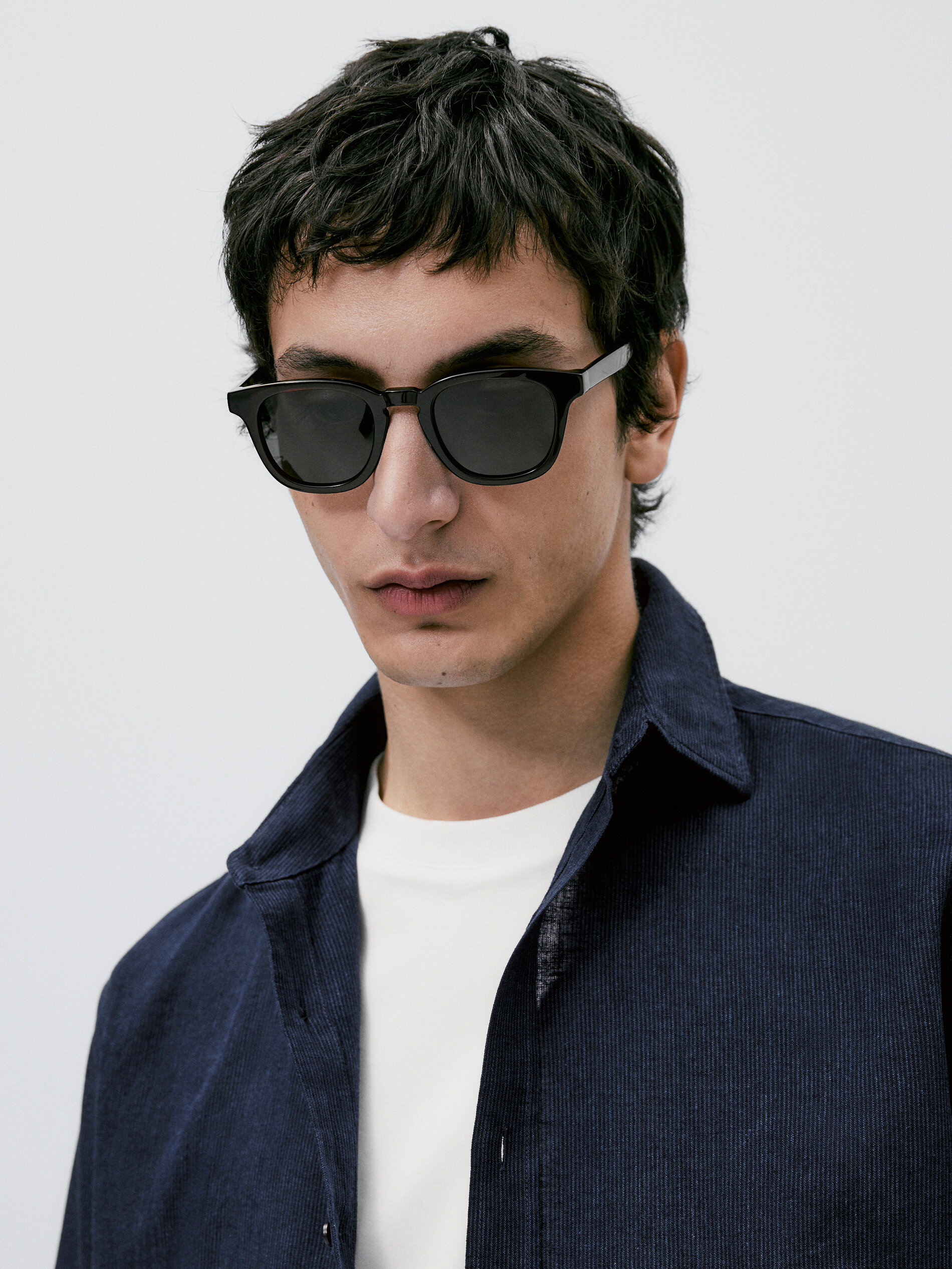 Camisa mil rayas con lino y algodón slim fit - AZUL MARINO