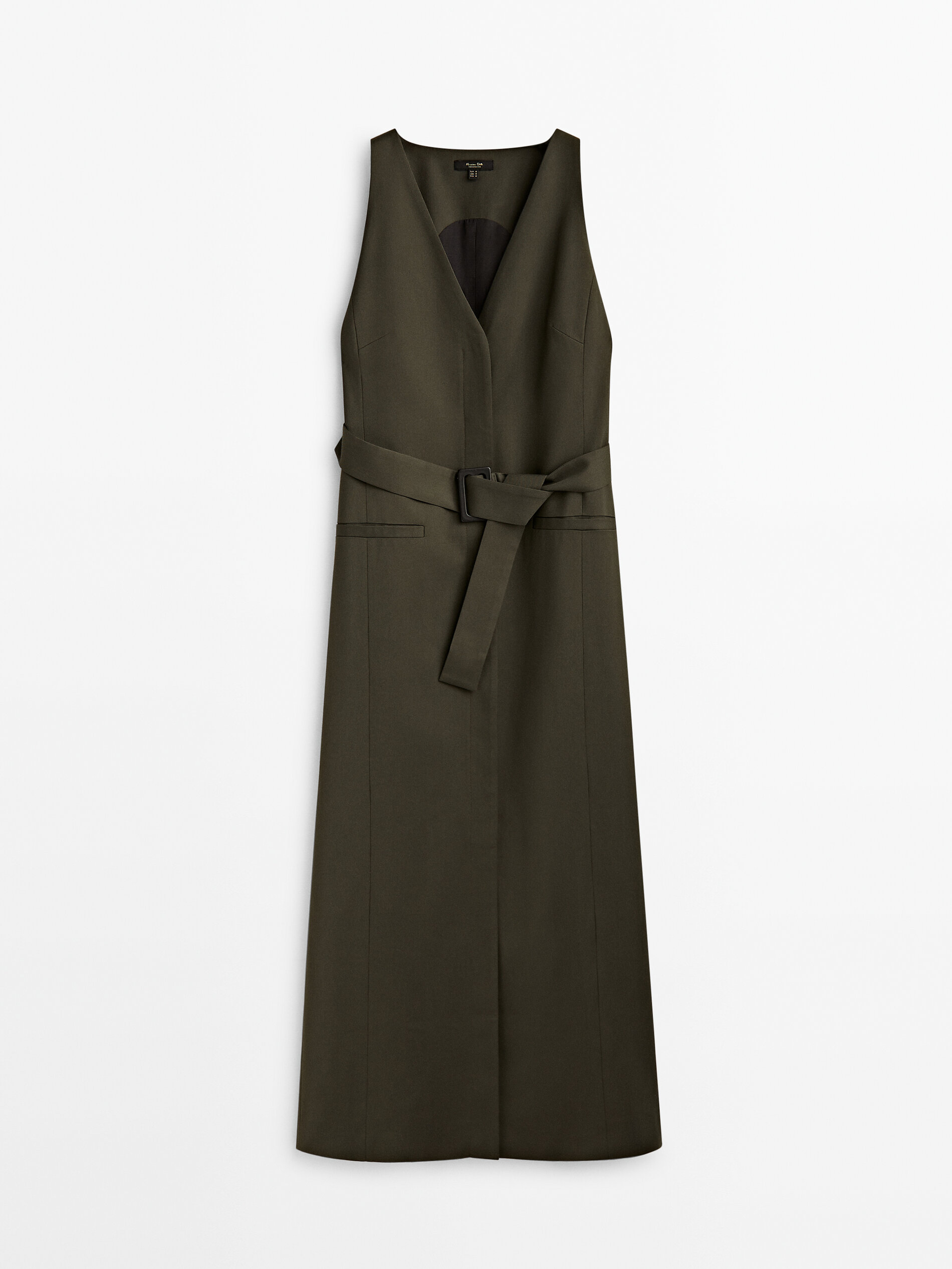 Vestido midi sastre cinturón - KAKI