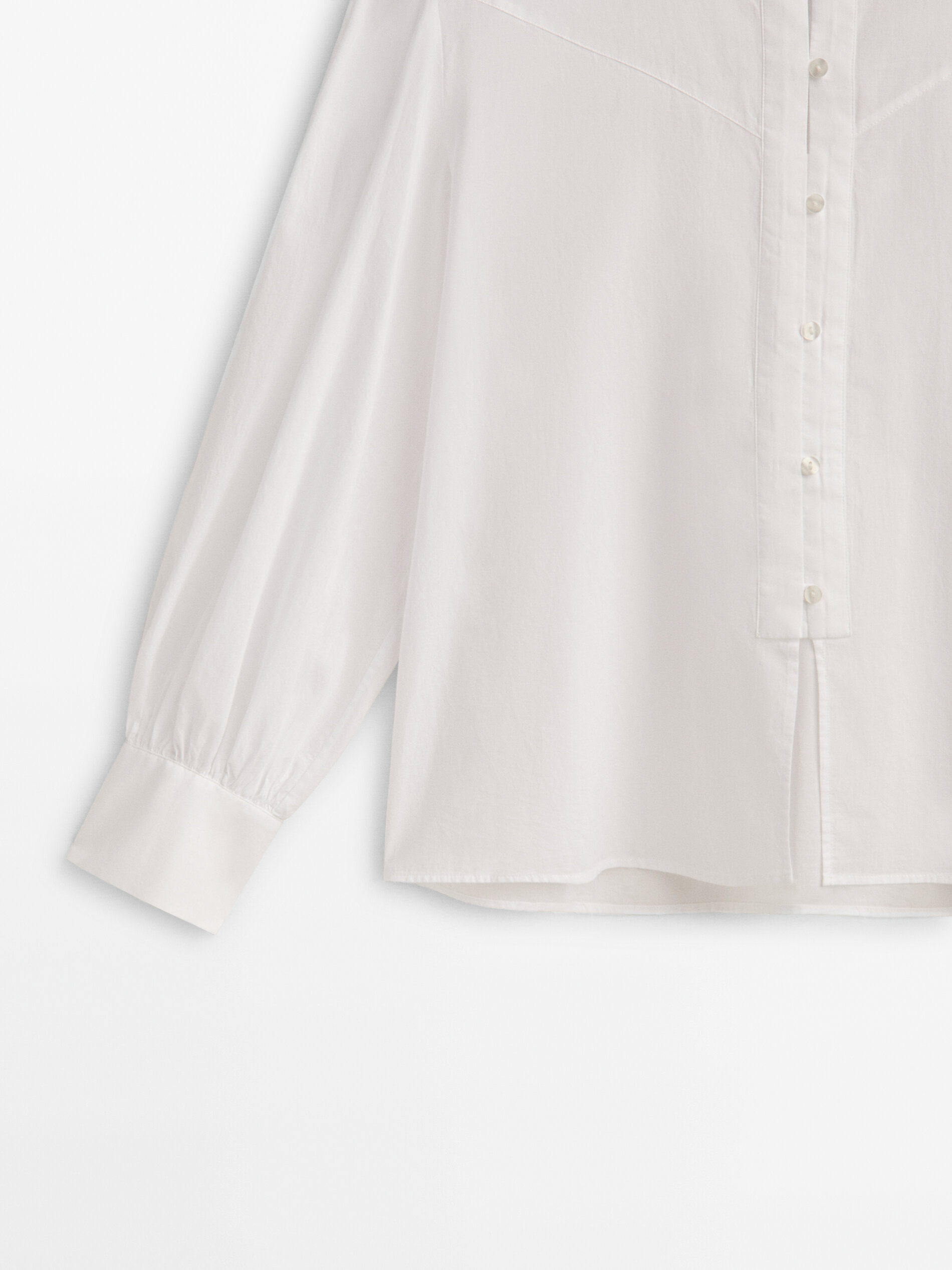 Camisa algodón lavada cuello mao - BLANCO