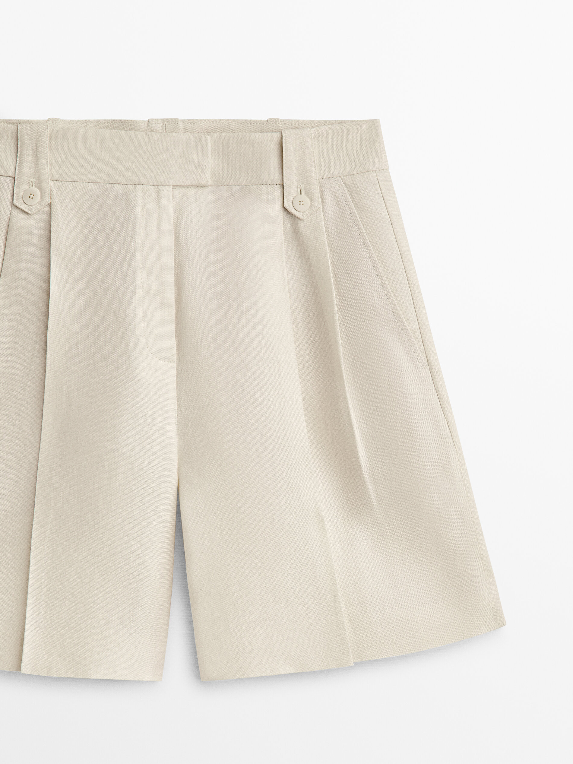 Bermuda pinzas 100% lino - Vainilla