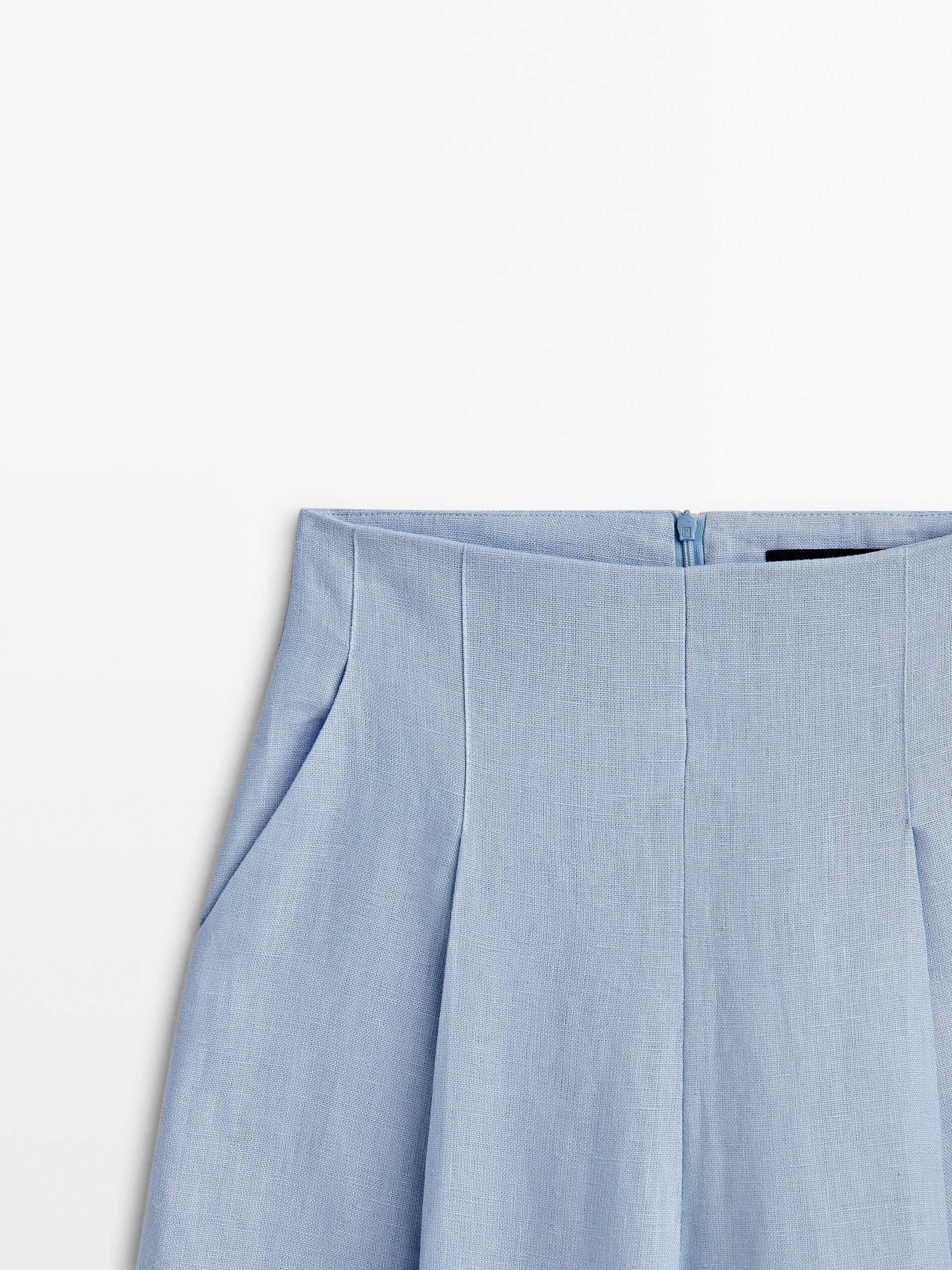 Pantalón lino ancho pinzas -Studio - CELESTE