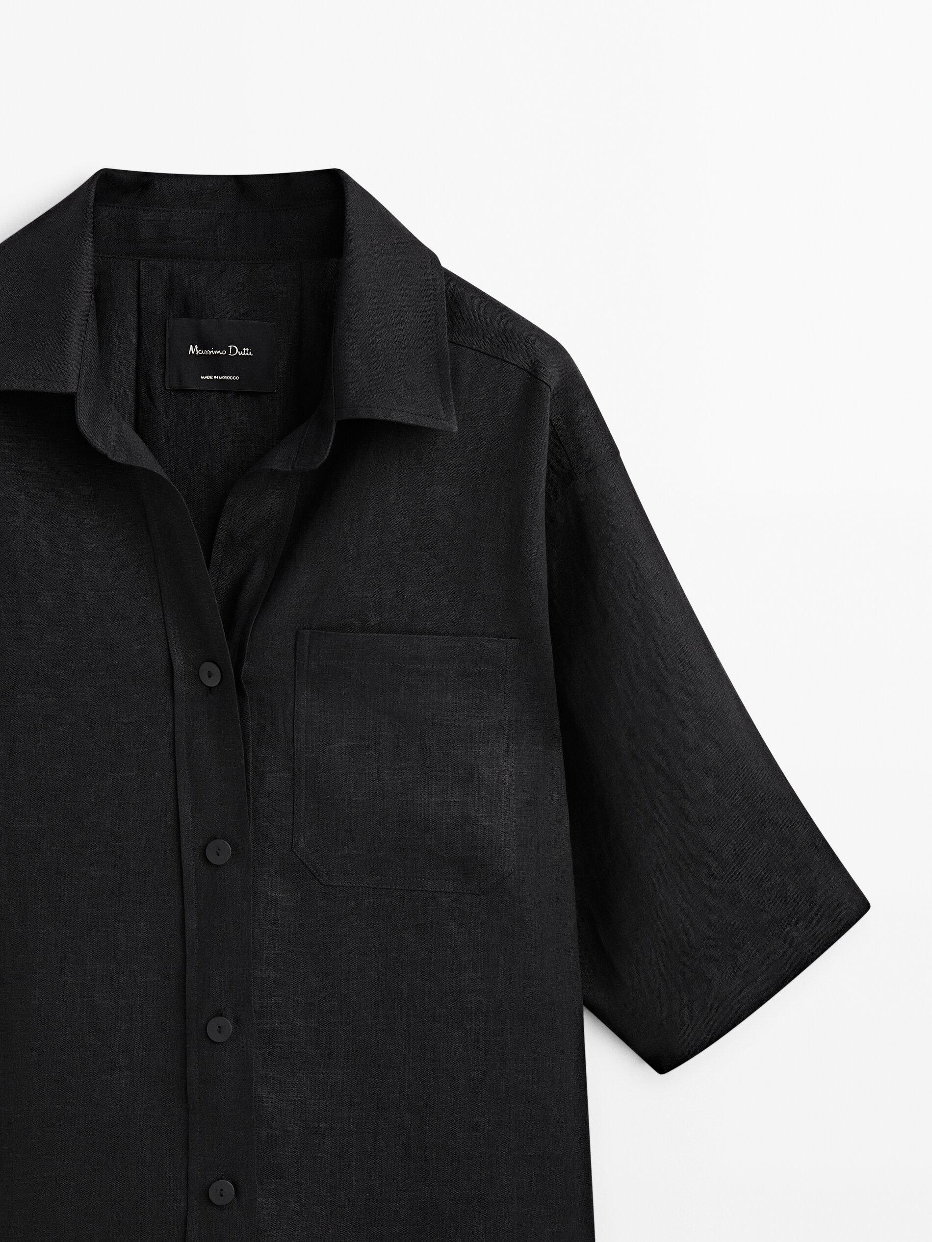 Sobrecamisa lino pliegue espalda - NEGRO