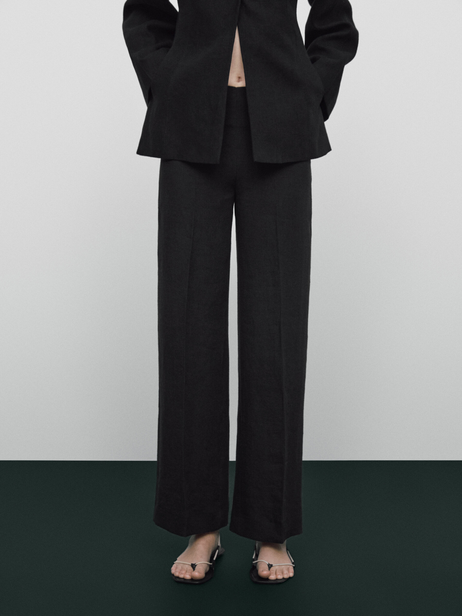 Pantalón traje lino costuras Limited edition - NEGRO