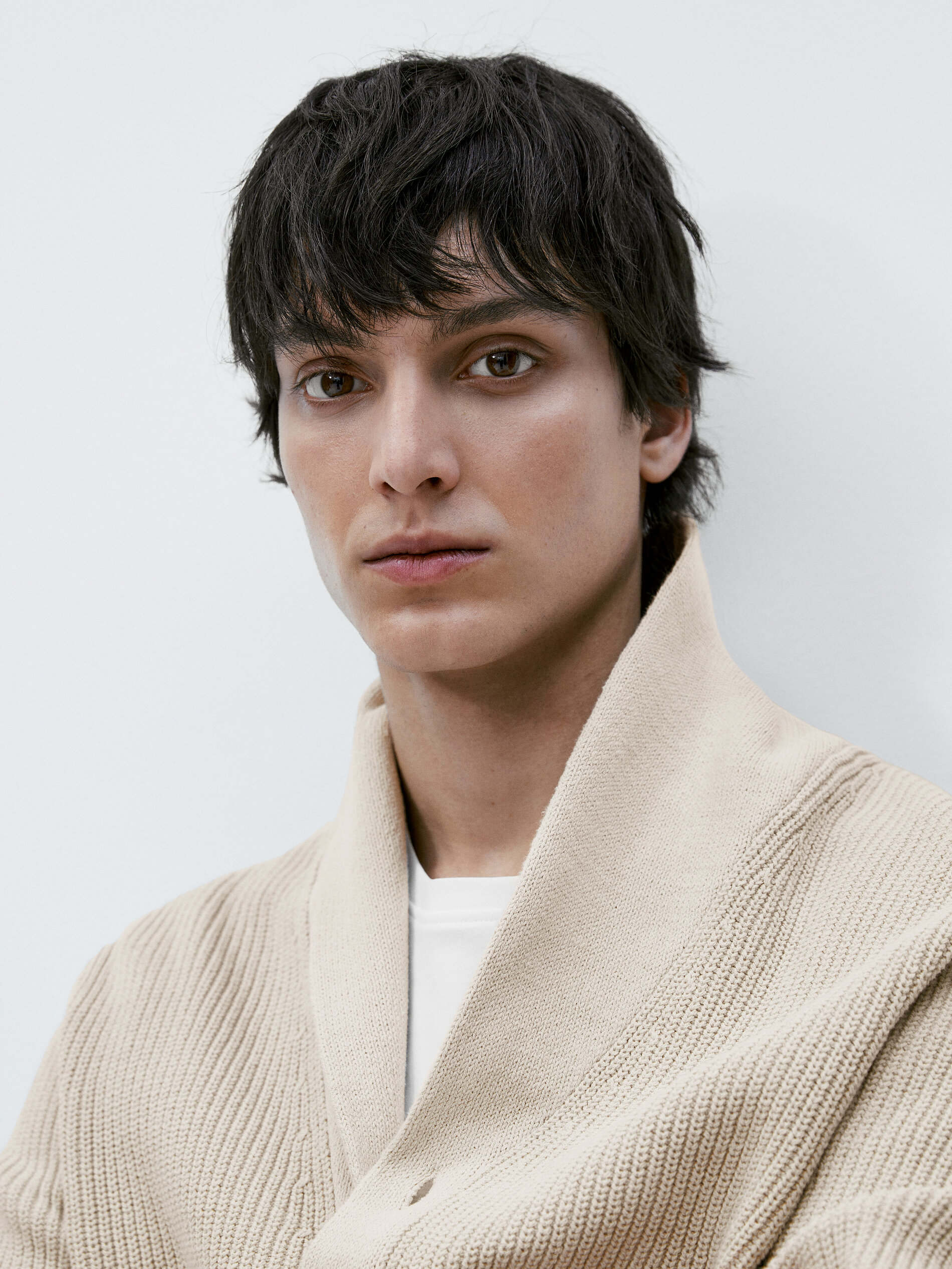 Cárdigan de punto cuello chal - Beige