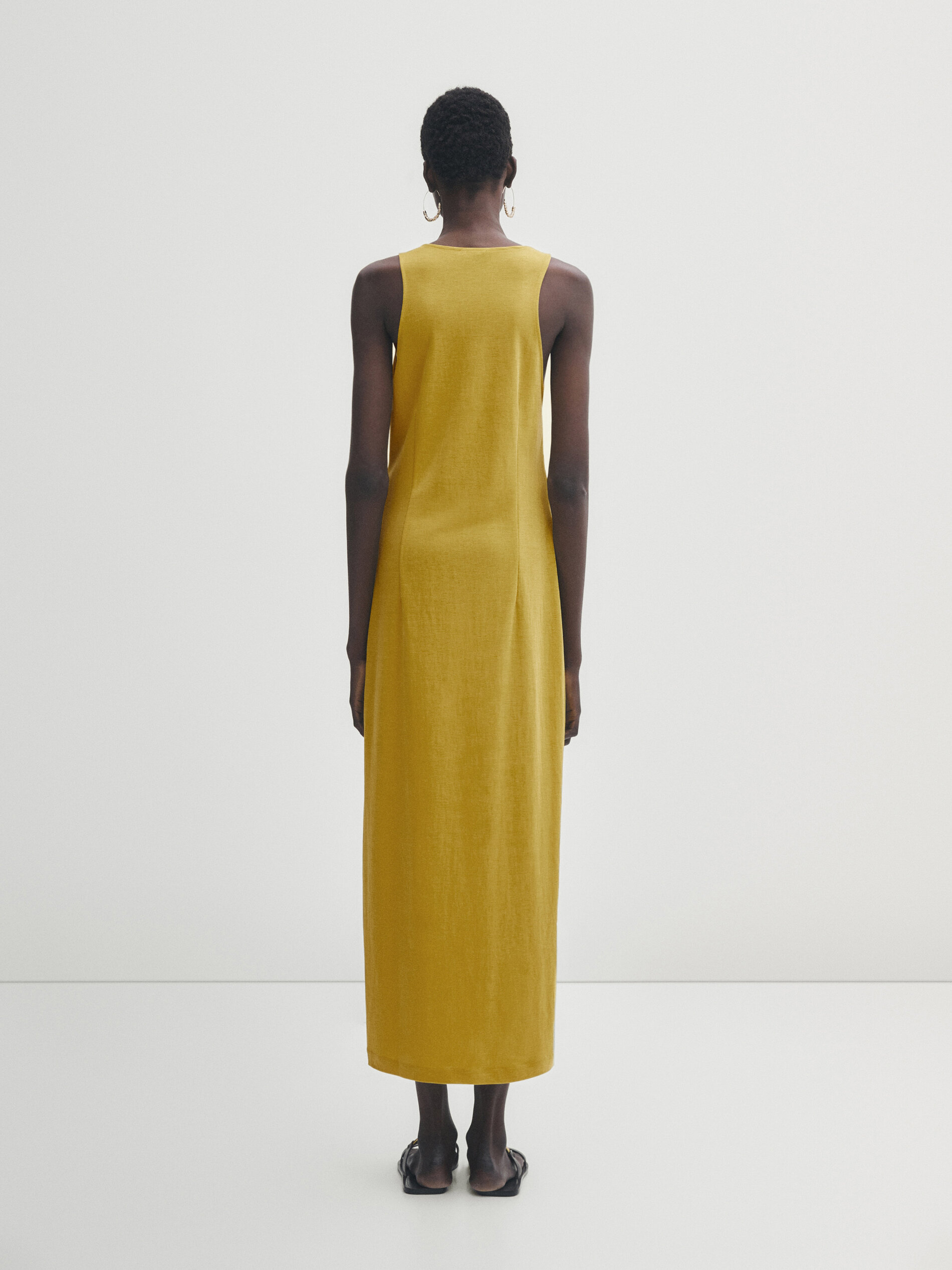 Vestido midi detalle nudo - AMARILLO MOSTAZA