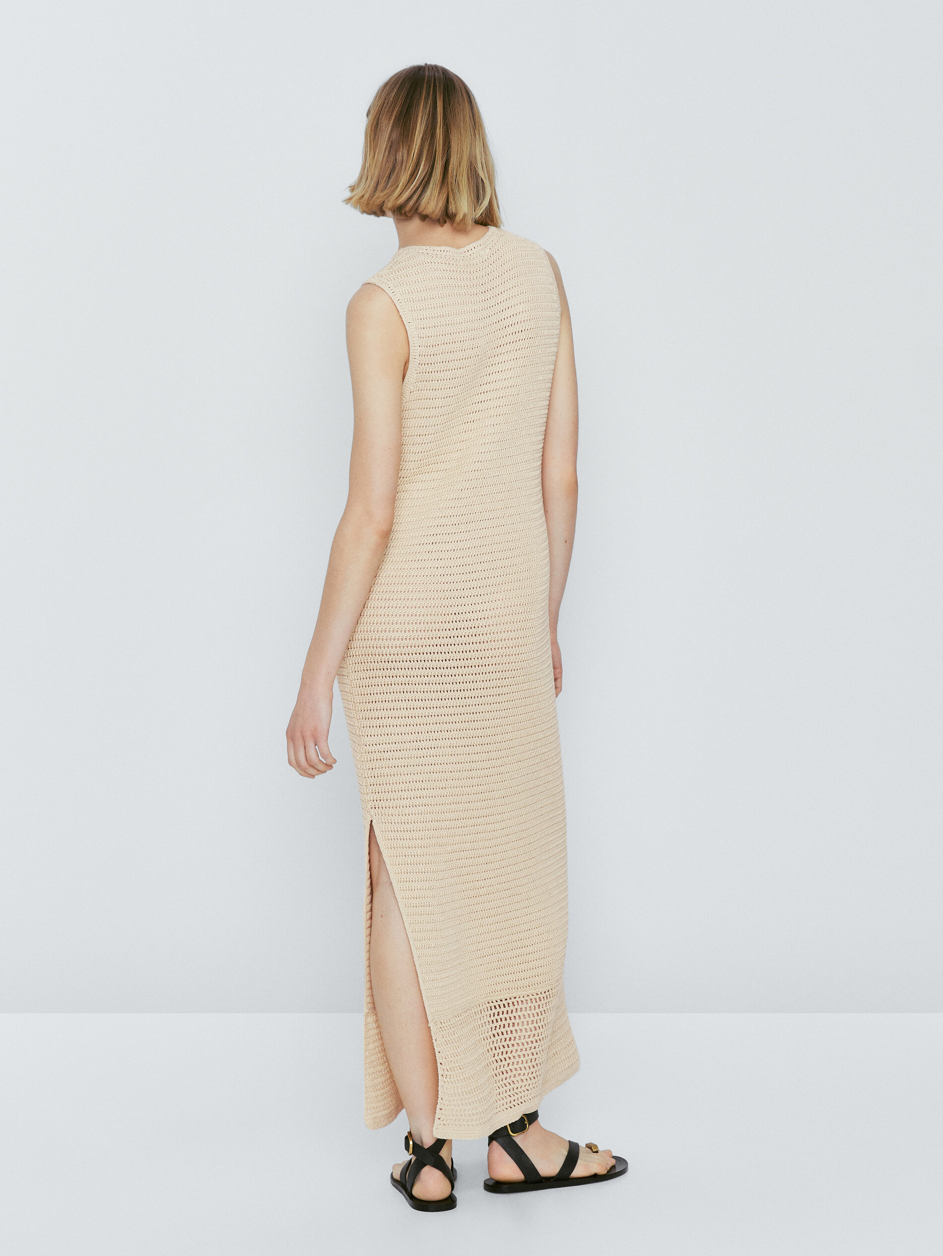 Vestido largo punto crochet - BEIGE