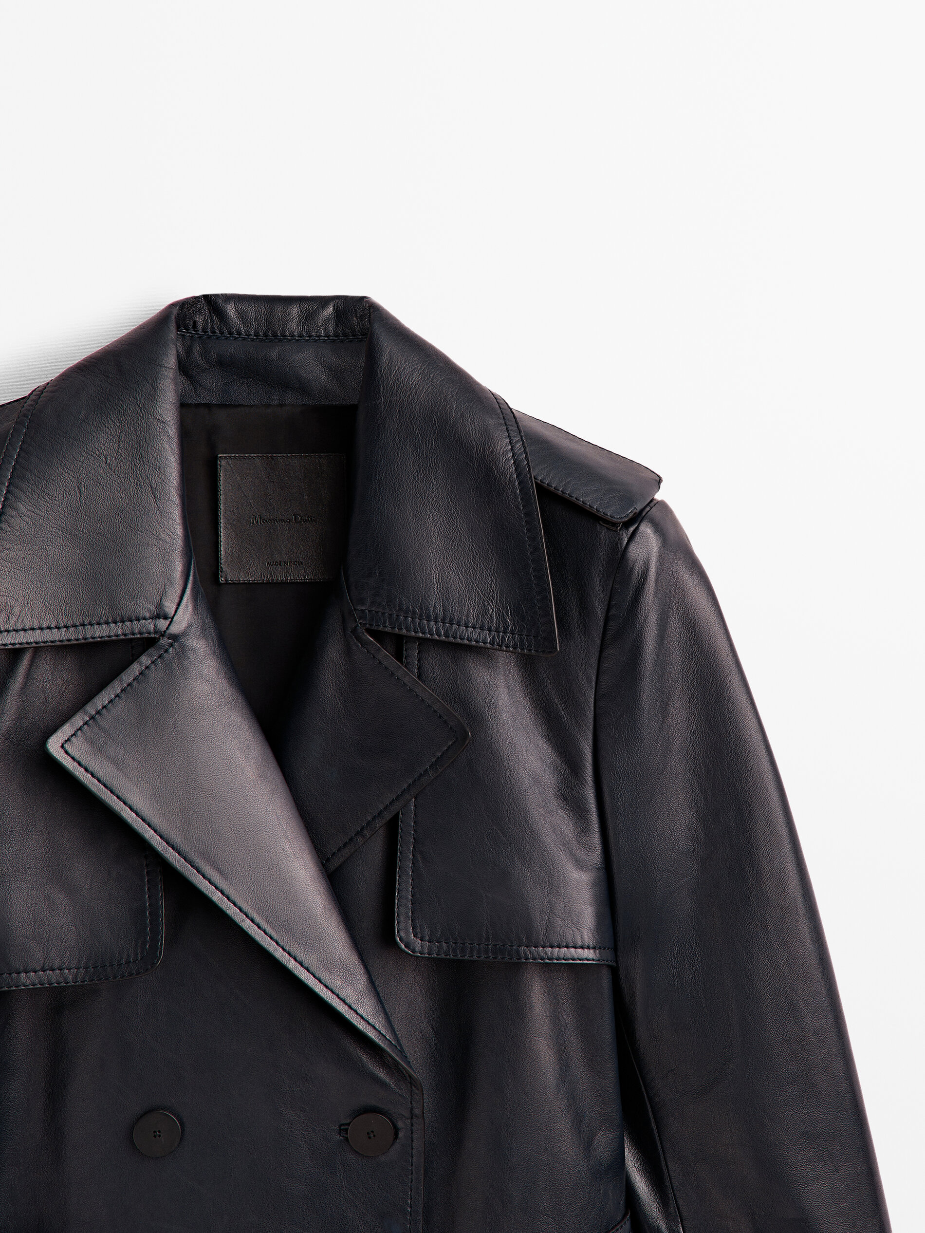 Chaqueta trench corta piel napa - AZUL MARINO