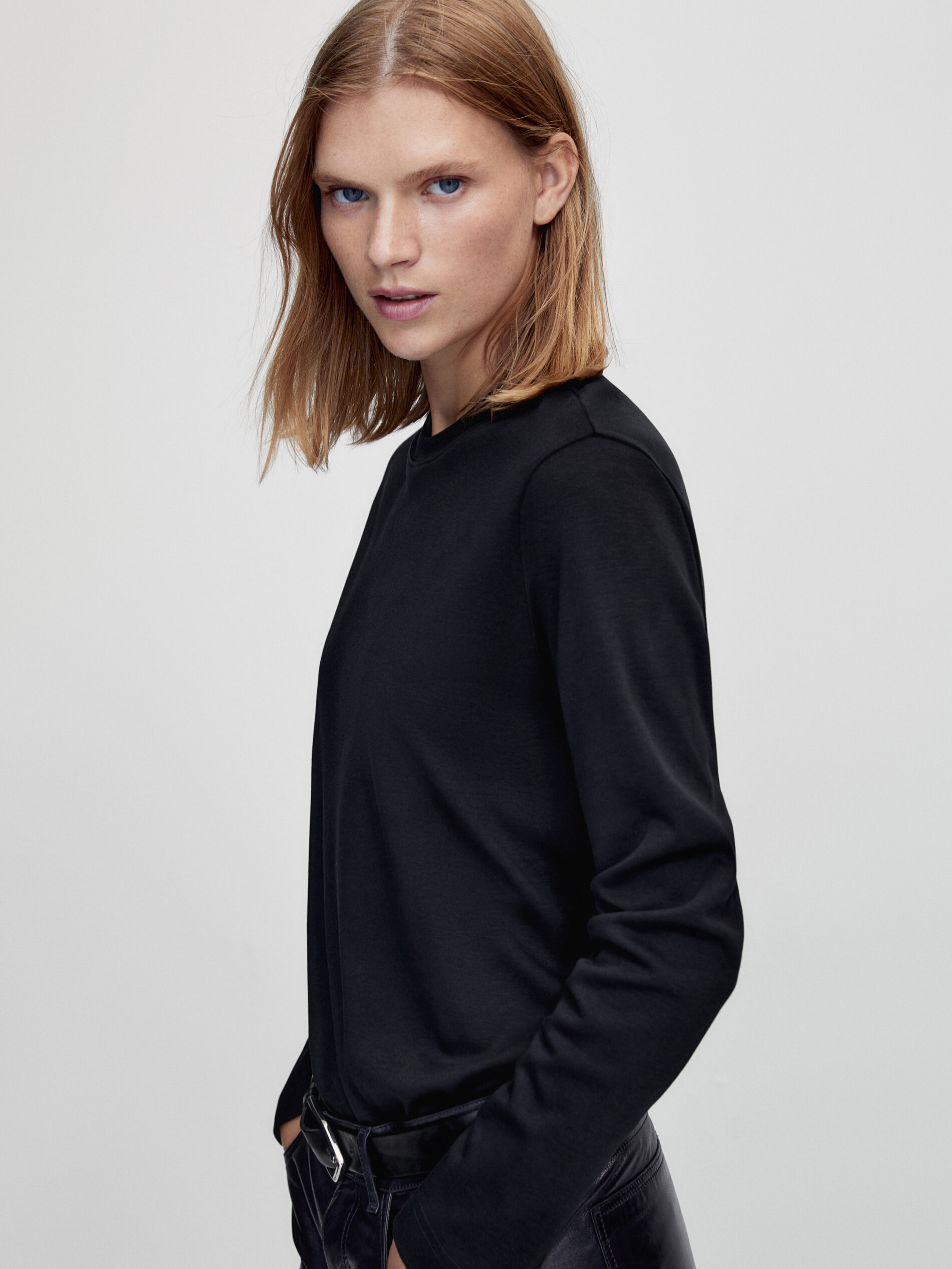 Camiseta manga larga algodón - NEGRO