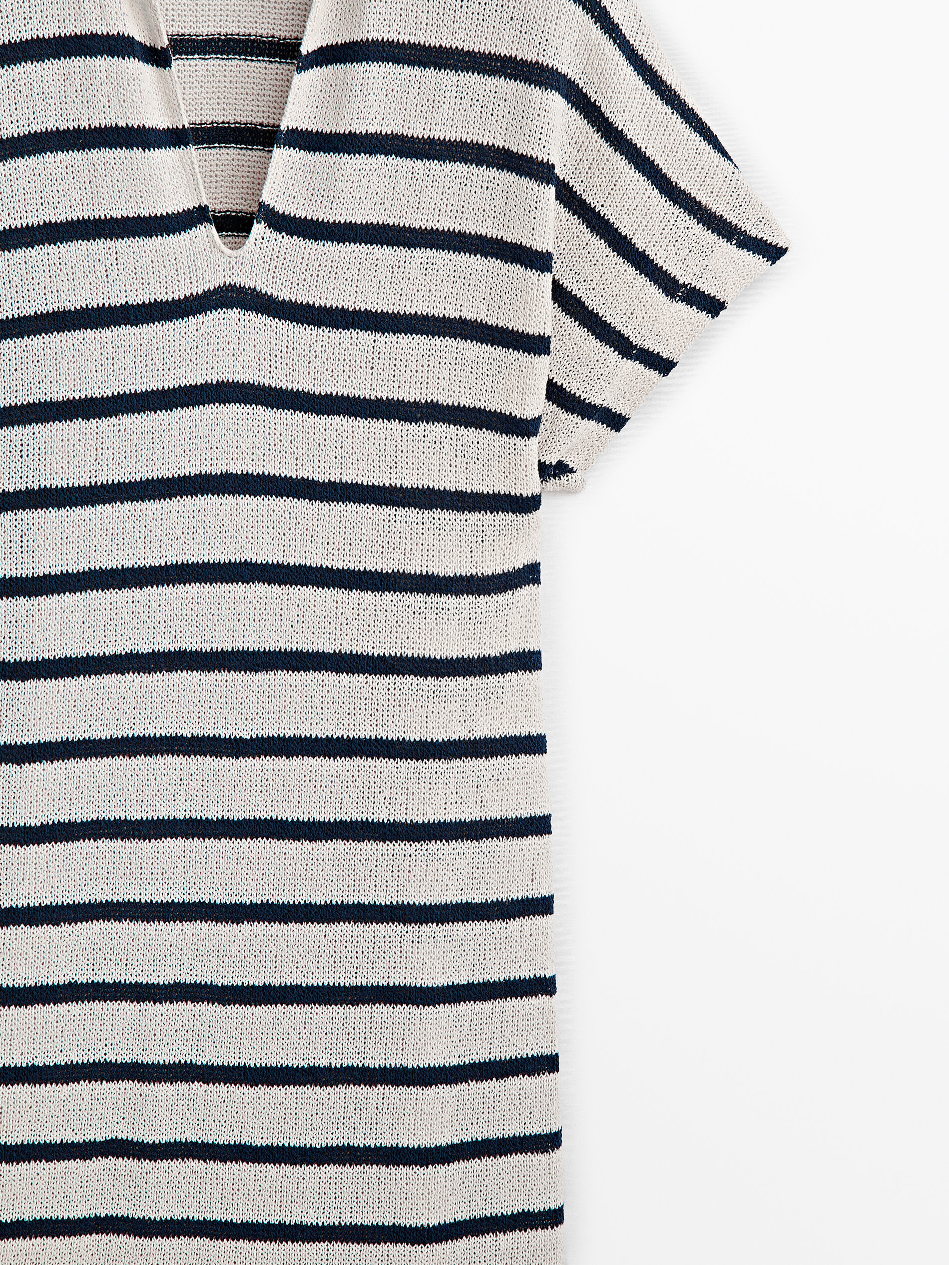 Vestido polo rayas mezcla algodón estructura - CRUDO