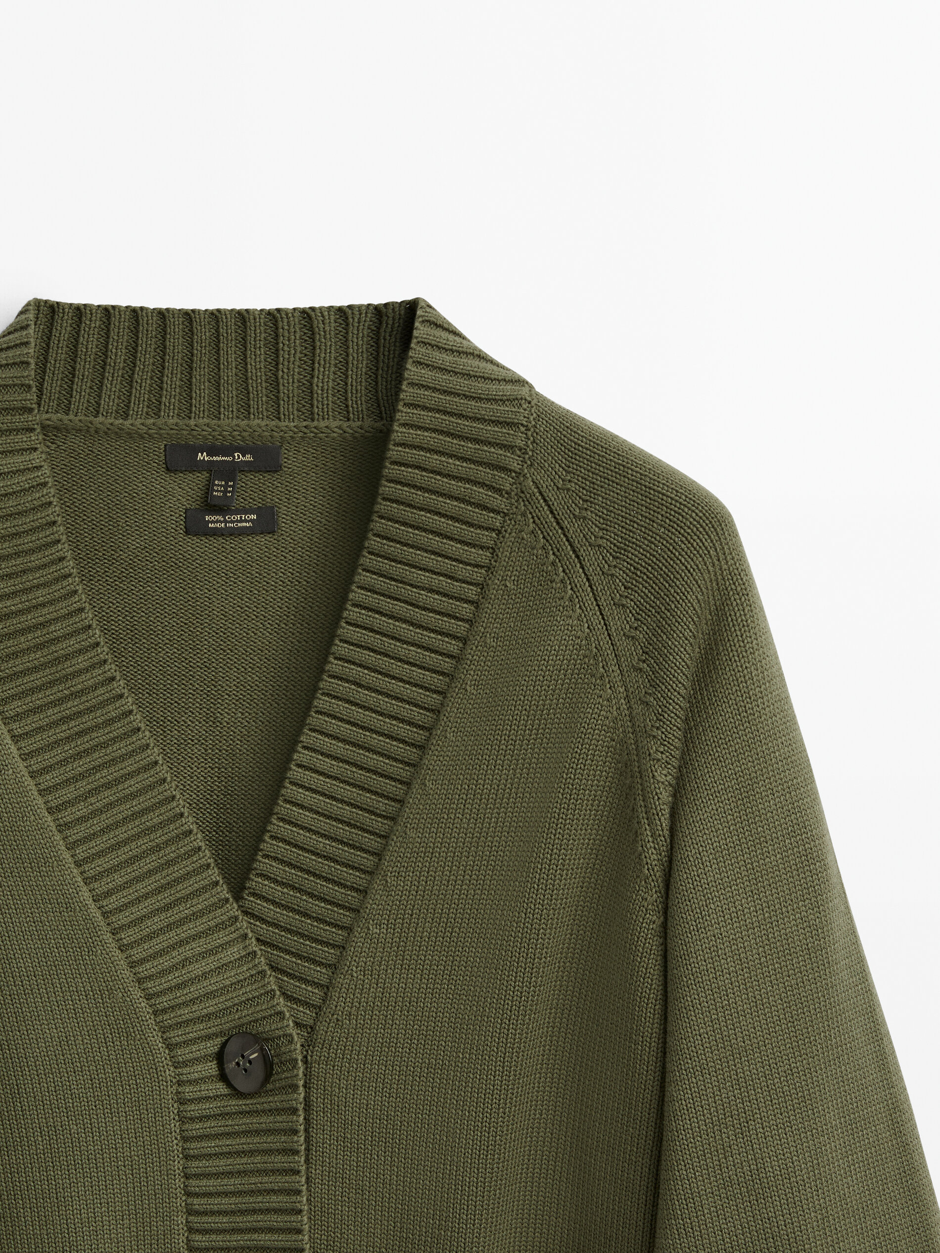 Cárdigan de punto cuello pico botones - KAKI