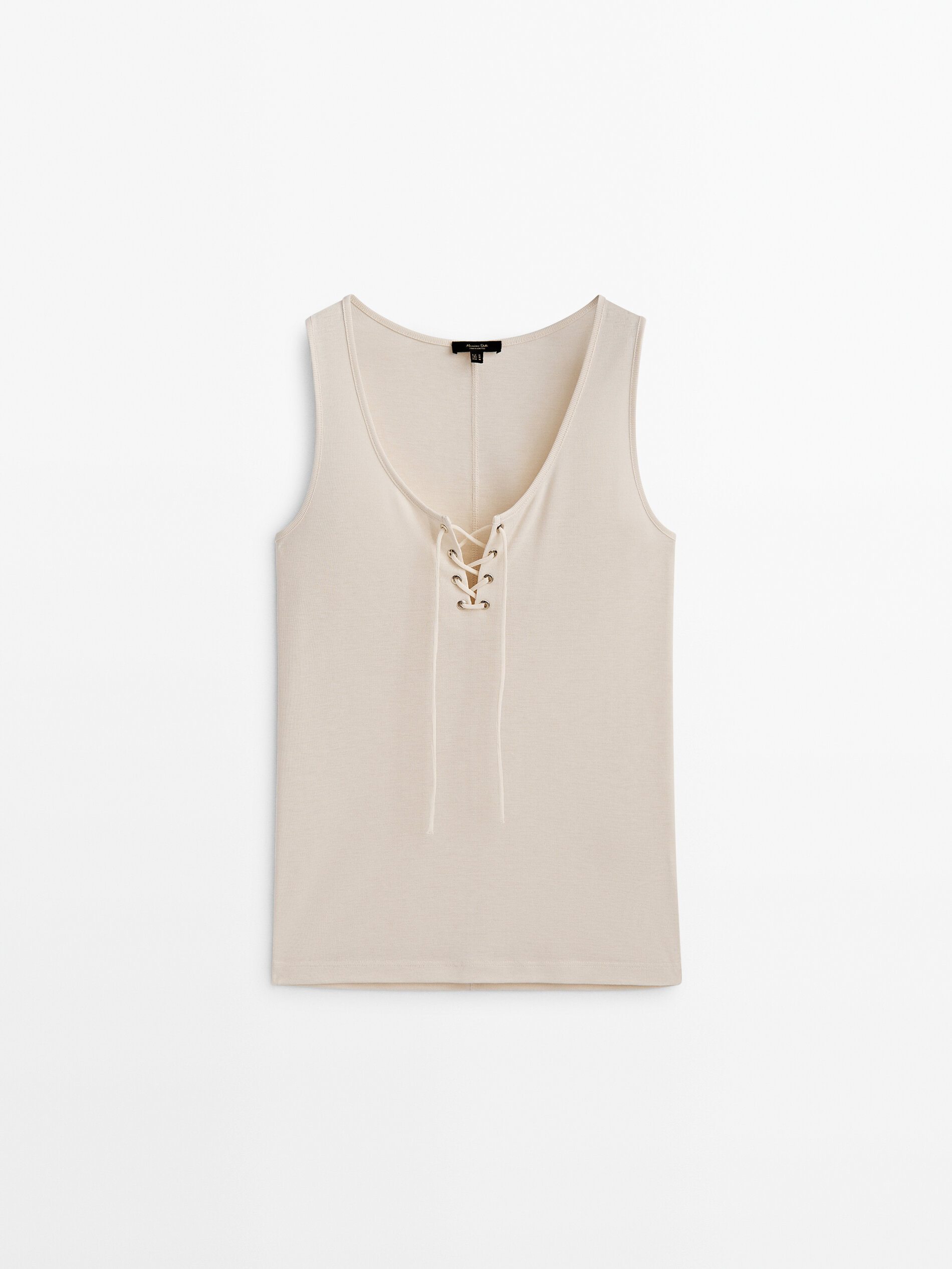 Camiseta escote entrelazado sin mangas - CRUDO