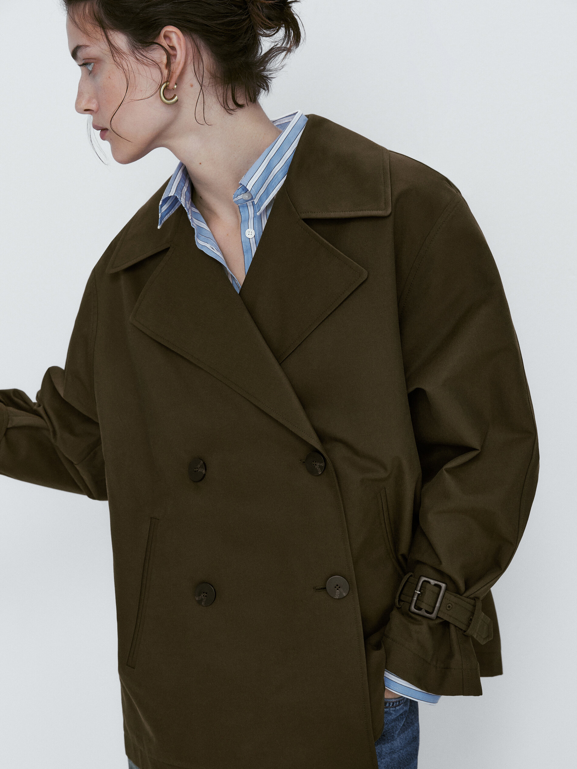 Chaqueta corta cruzada botones - KAKI