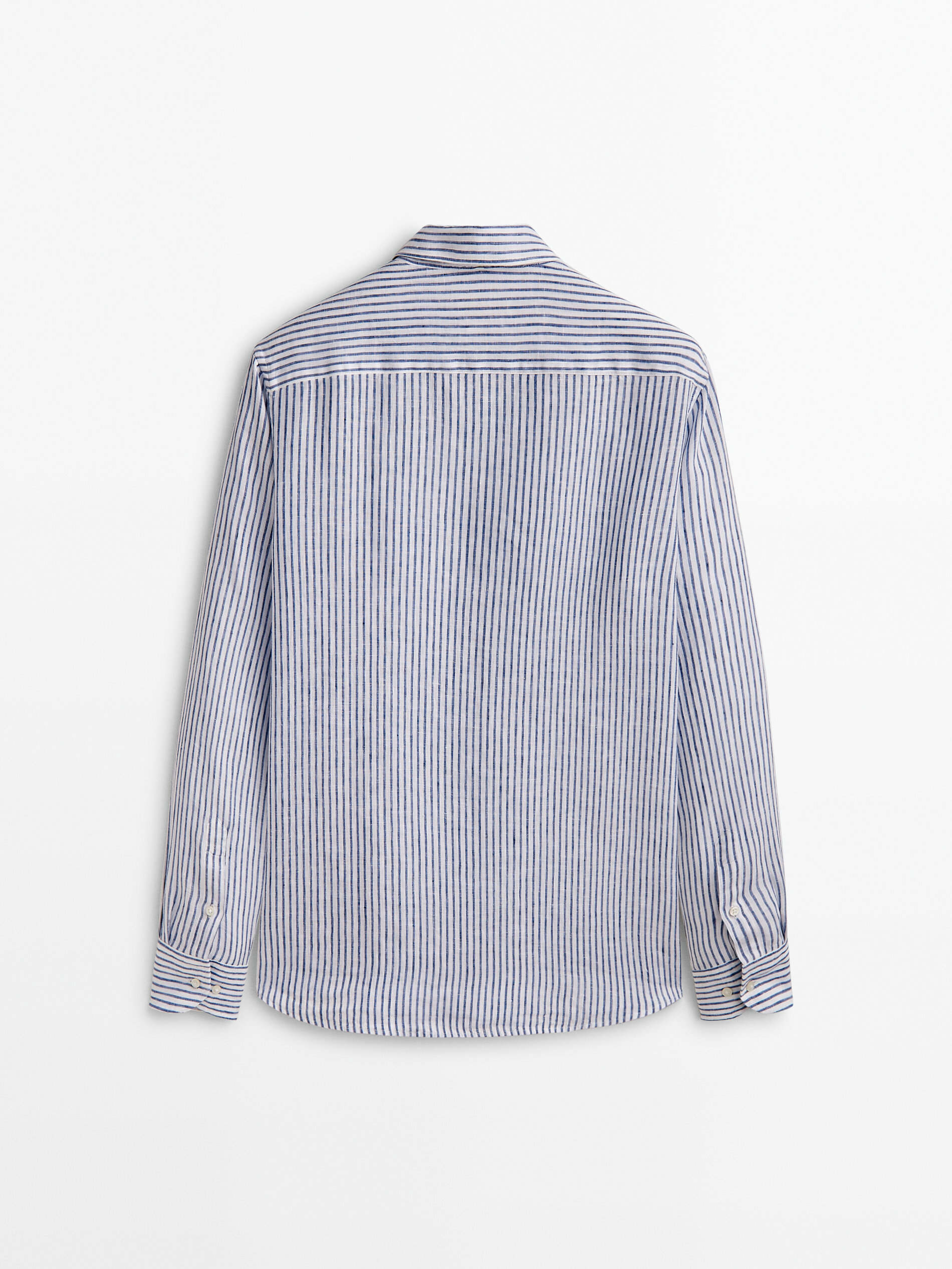 Camisa micro rayas lino regular fit - AZUL OSCURO