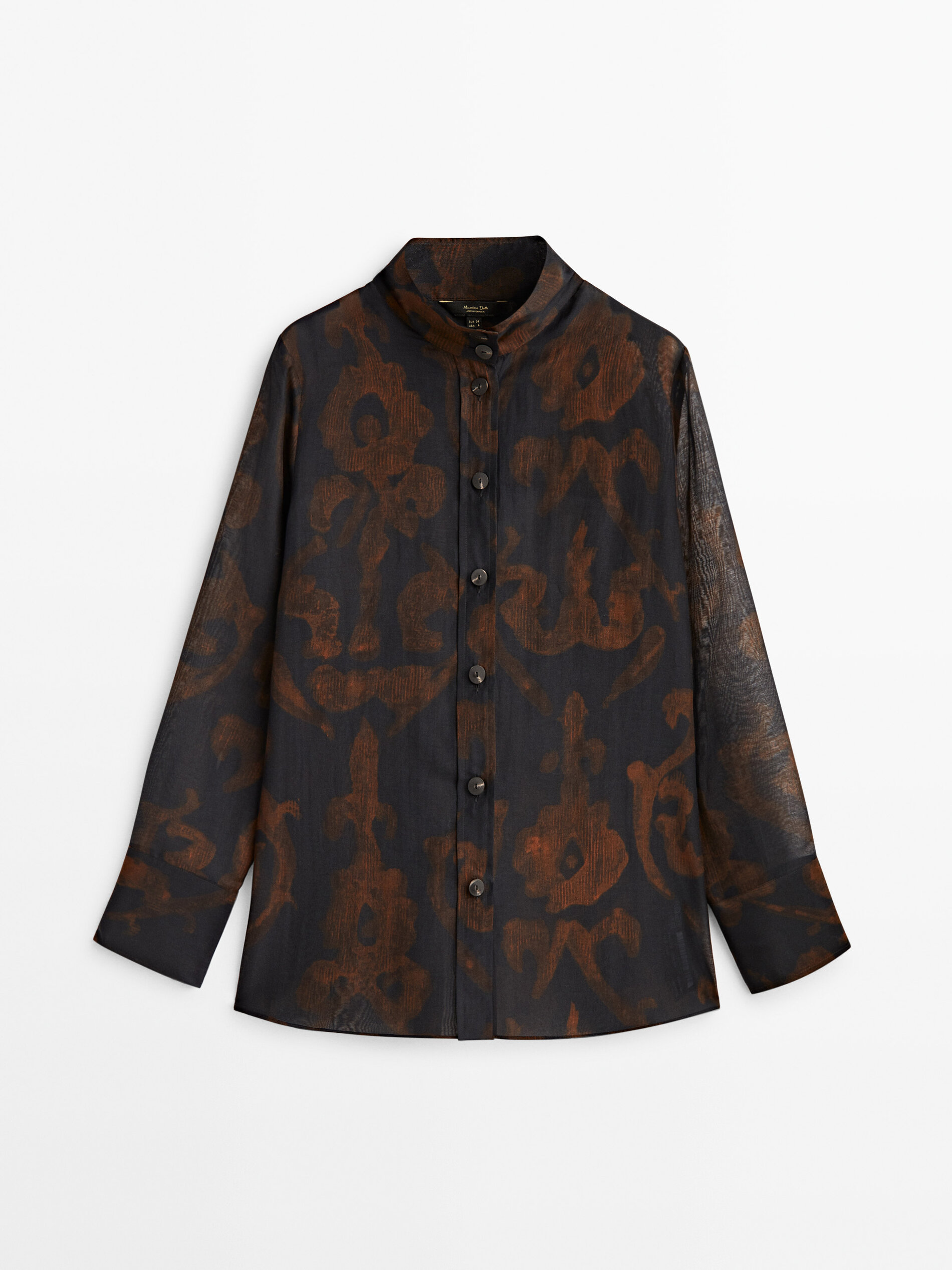 Camisa estampada mezcla algodón seda - AZULÓN