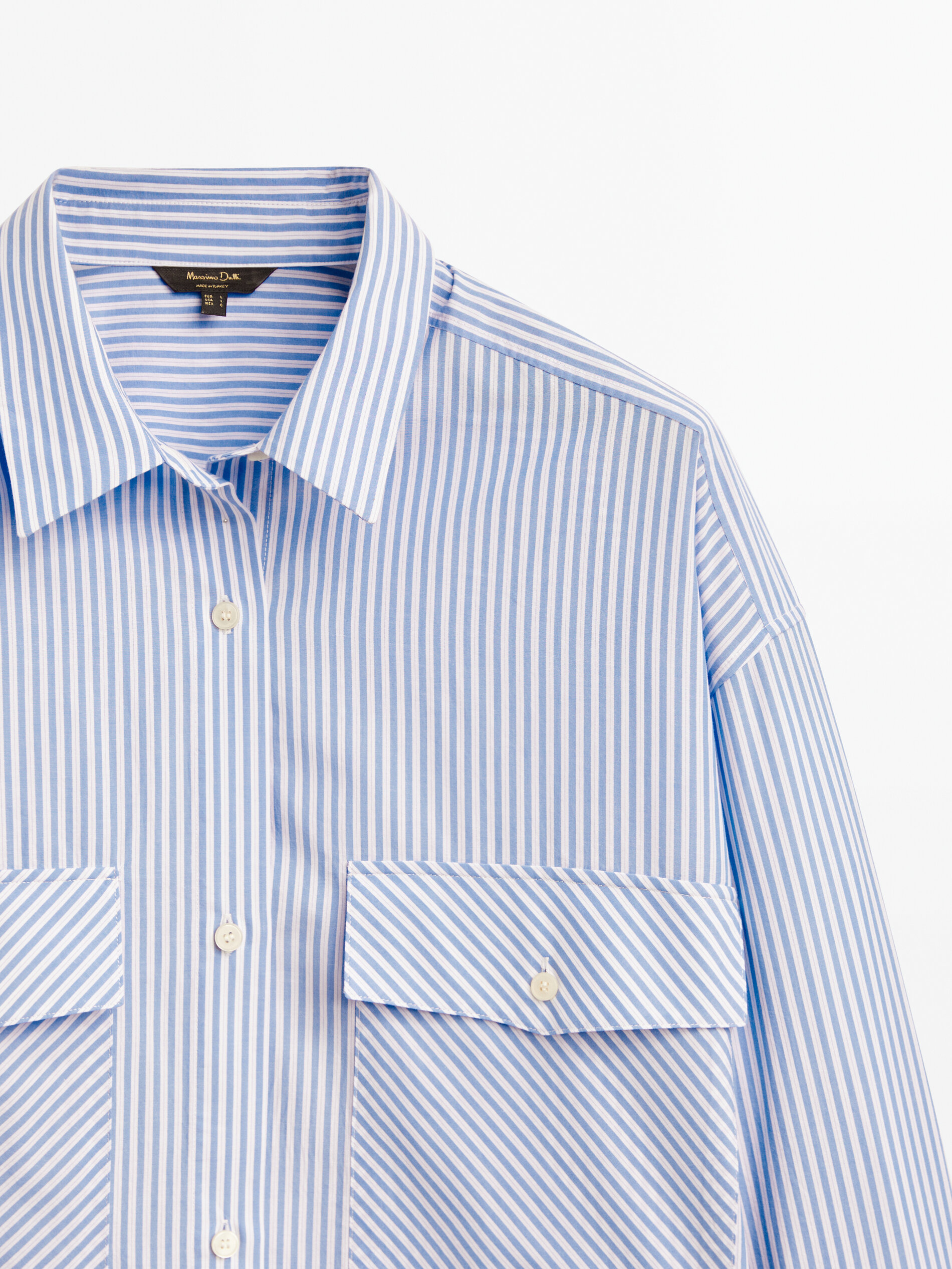 Camisa popelín rayas bolsillos - CELESTE