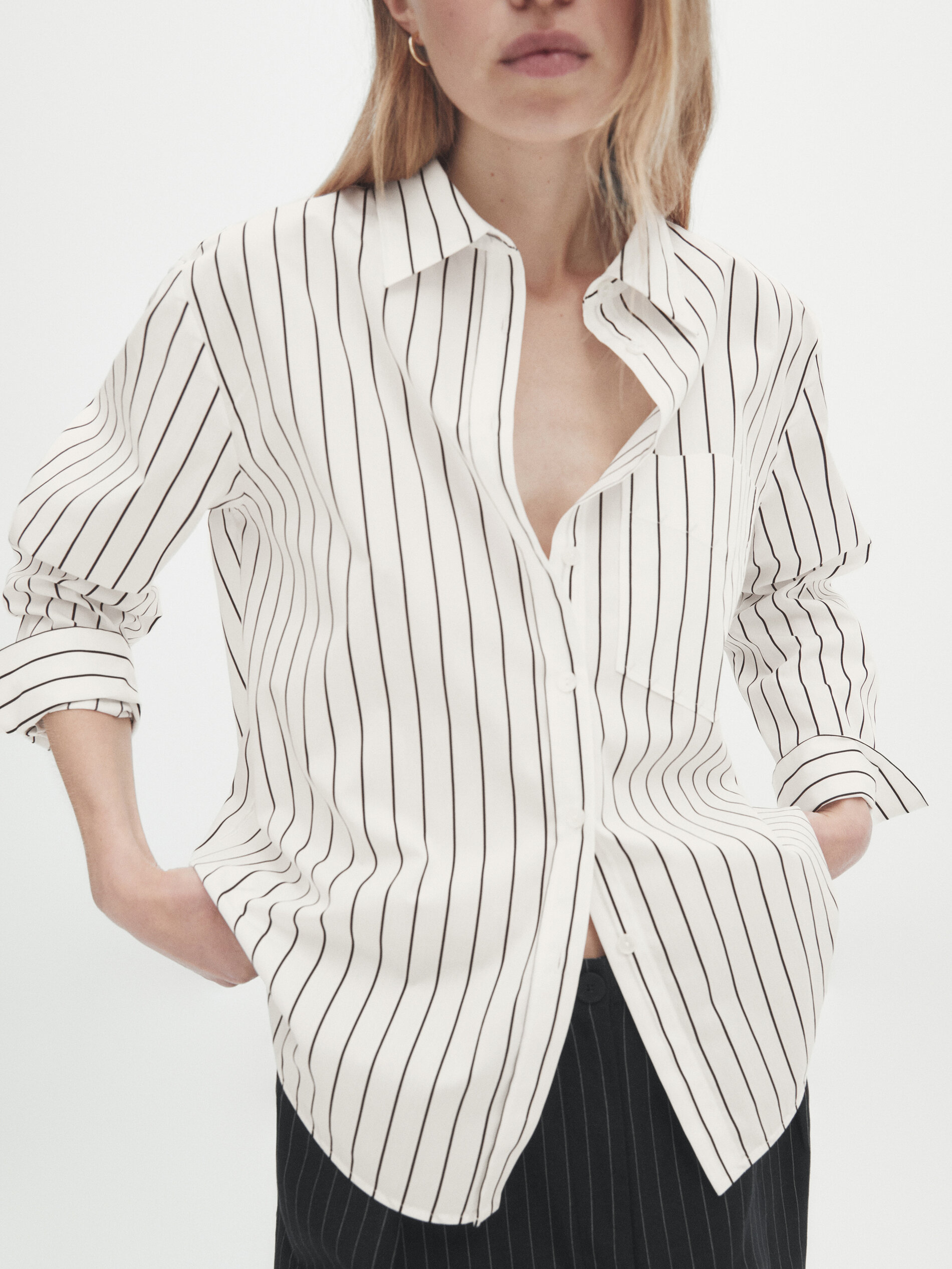 Camisa rayas algodón - BLANCO