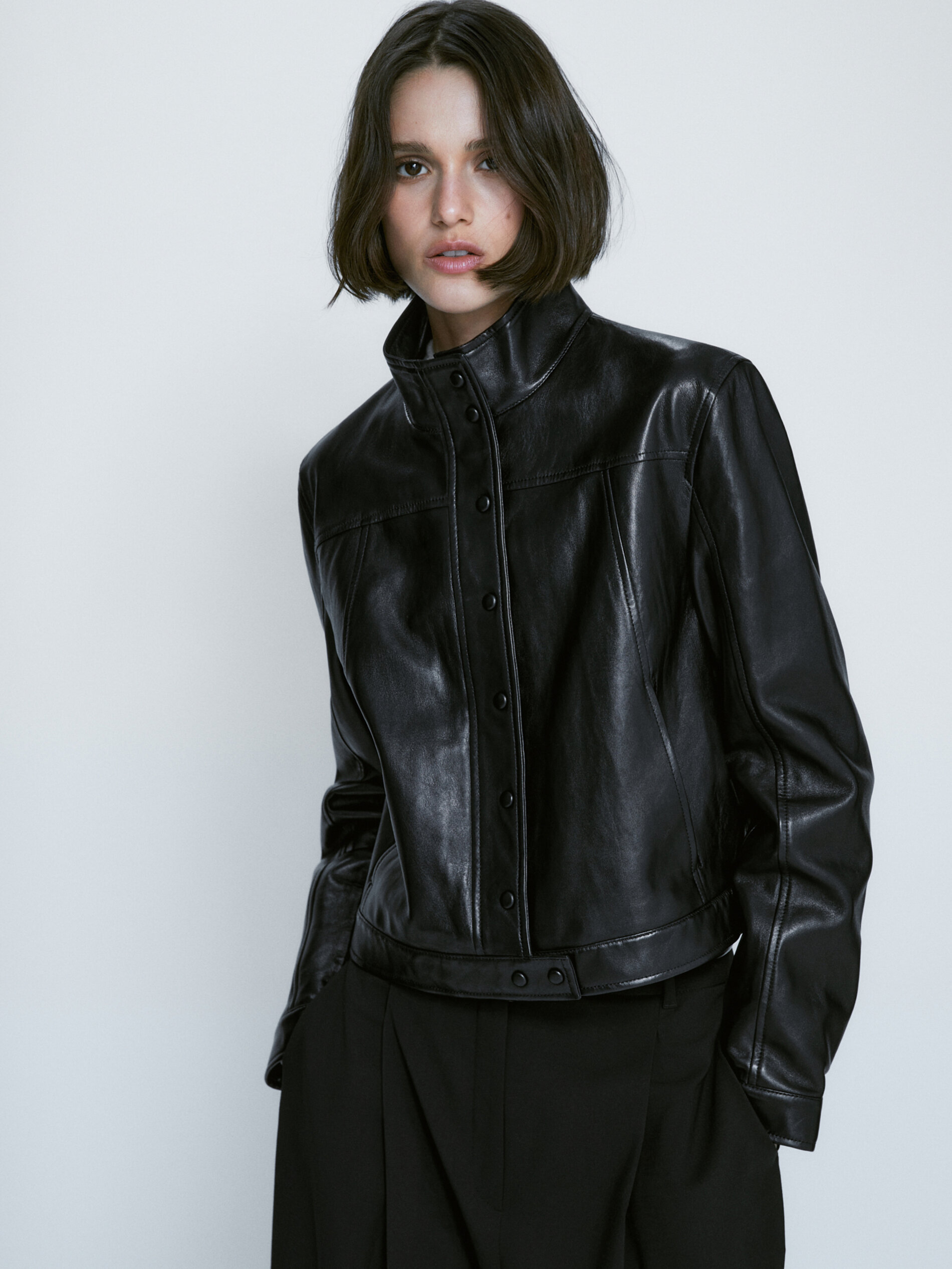 Cazadora piel napa botones - NEGRO