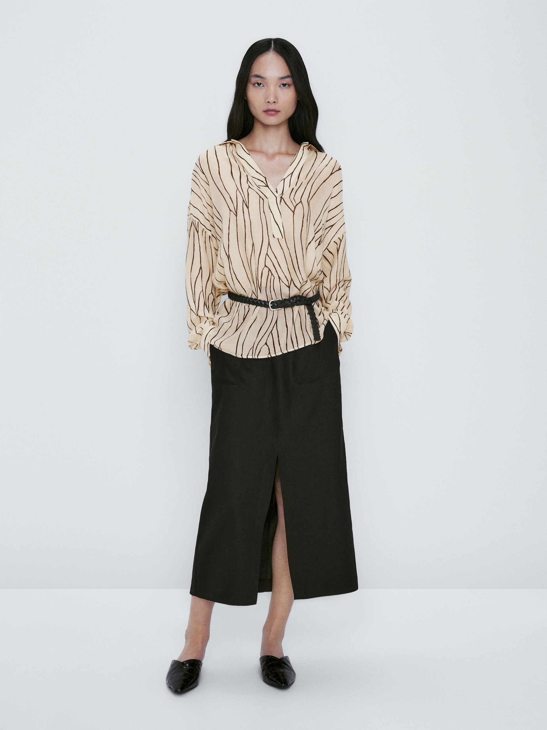 Camisa estampada cuello polo - CRUDO