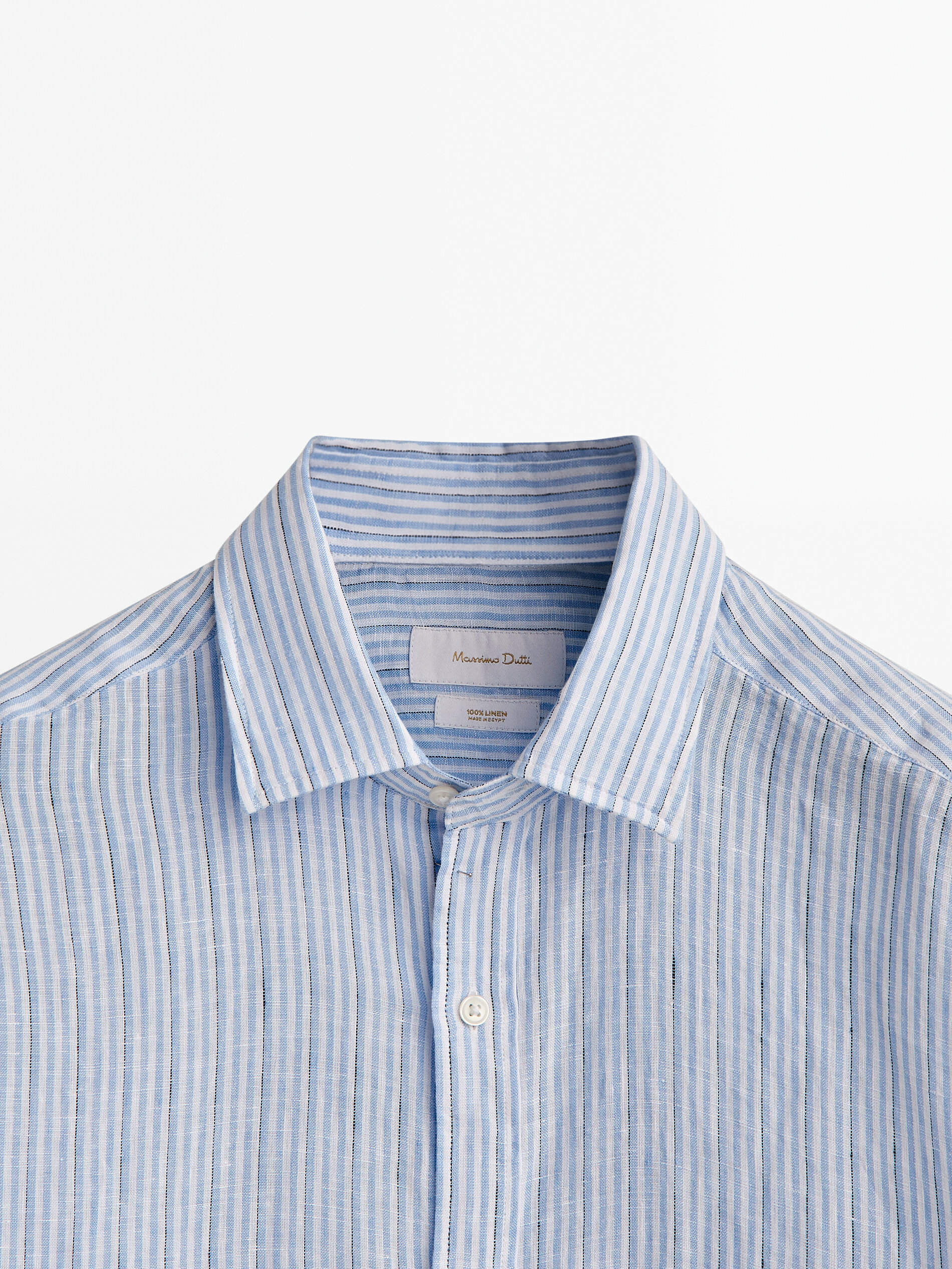 Camisa rayas 100% lino slim fit - CELESTE