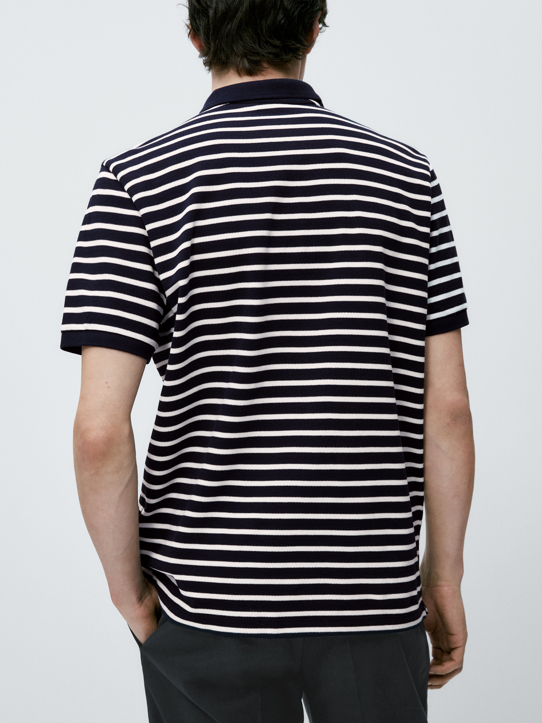 Polo rayas manga corta algodón - AZUL MARINO