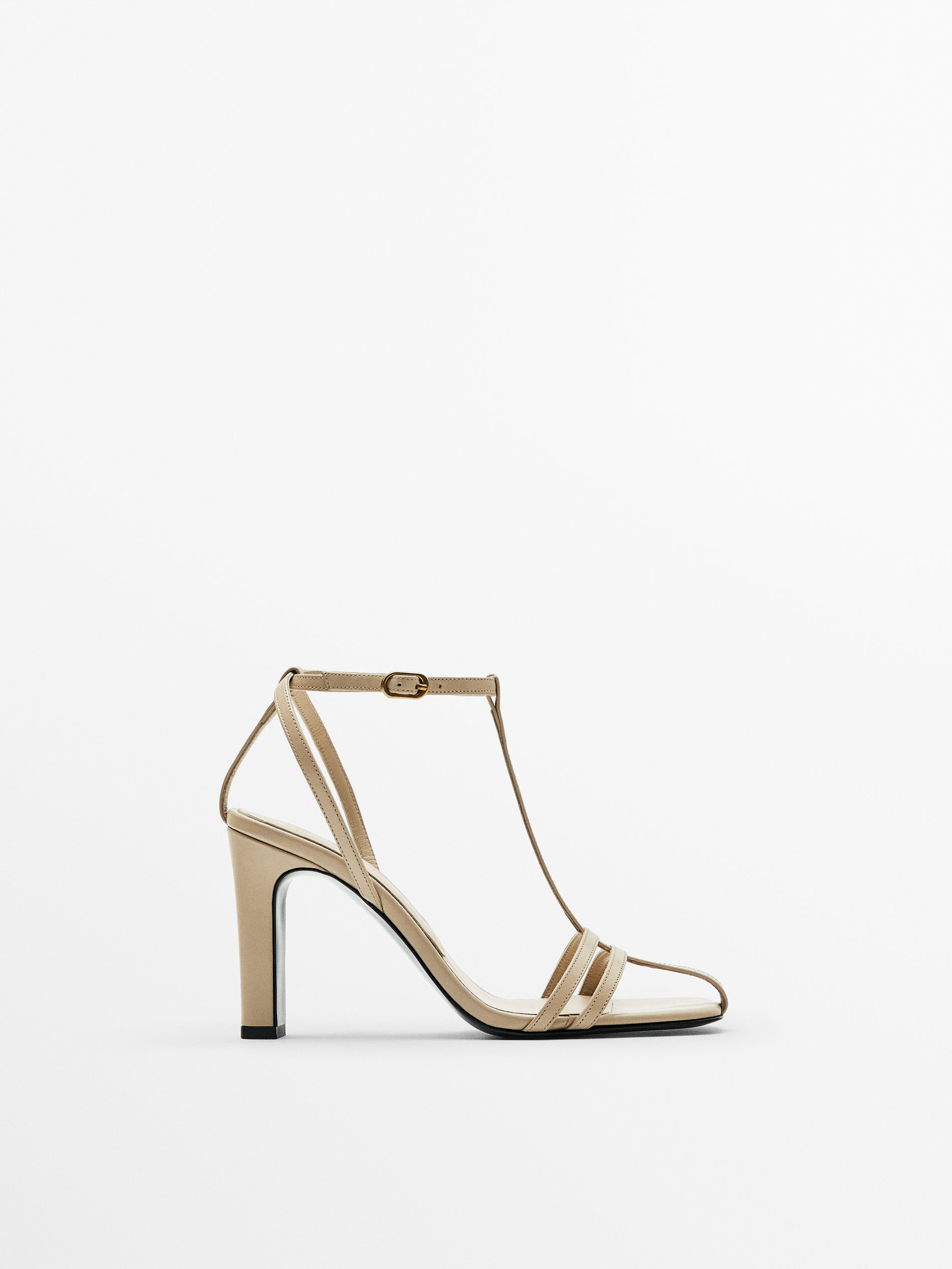 Sandalia tacón piel tiras - MARRÓN