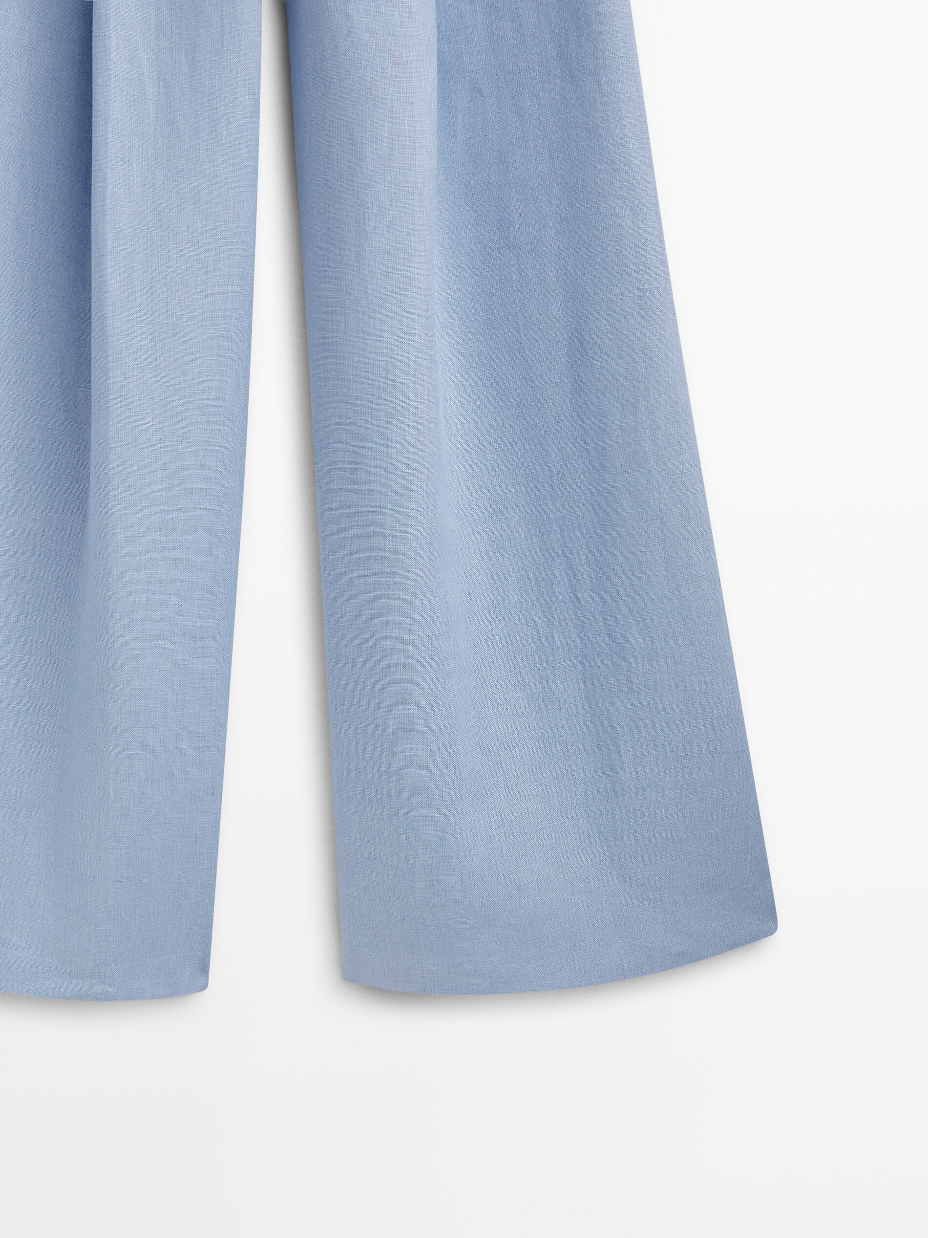 Pantalón lino ancho pinzas -Studio - CELESTE
