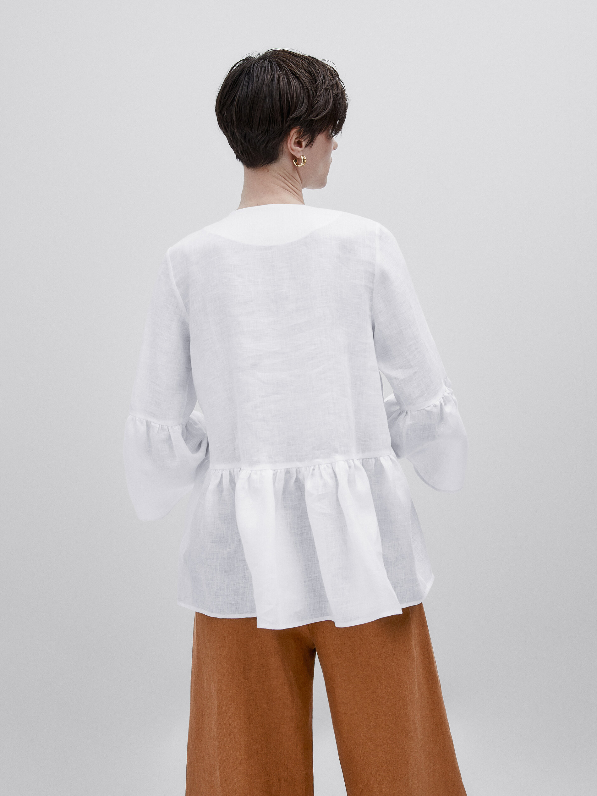 Camisa peplum lino botón -Studio - BLANCO