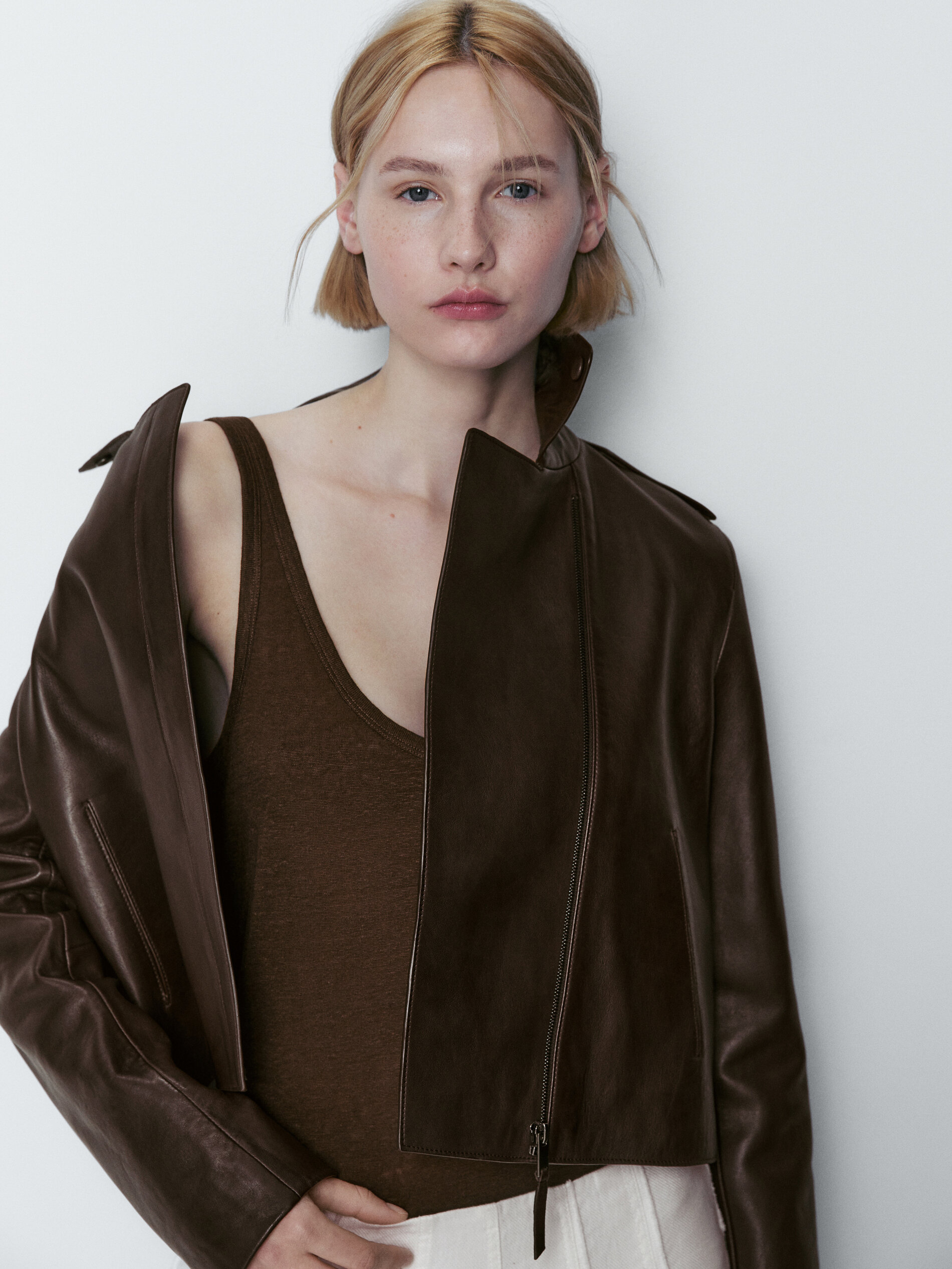 Chaqueta biker piel napa - MARRÓN